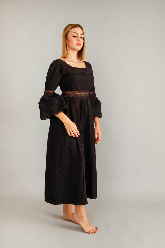 70s Mexican Black Cotton Dress