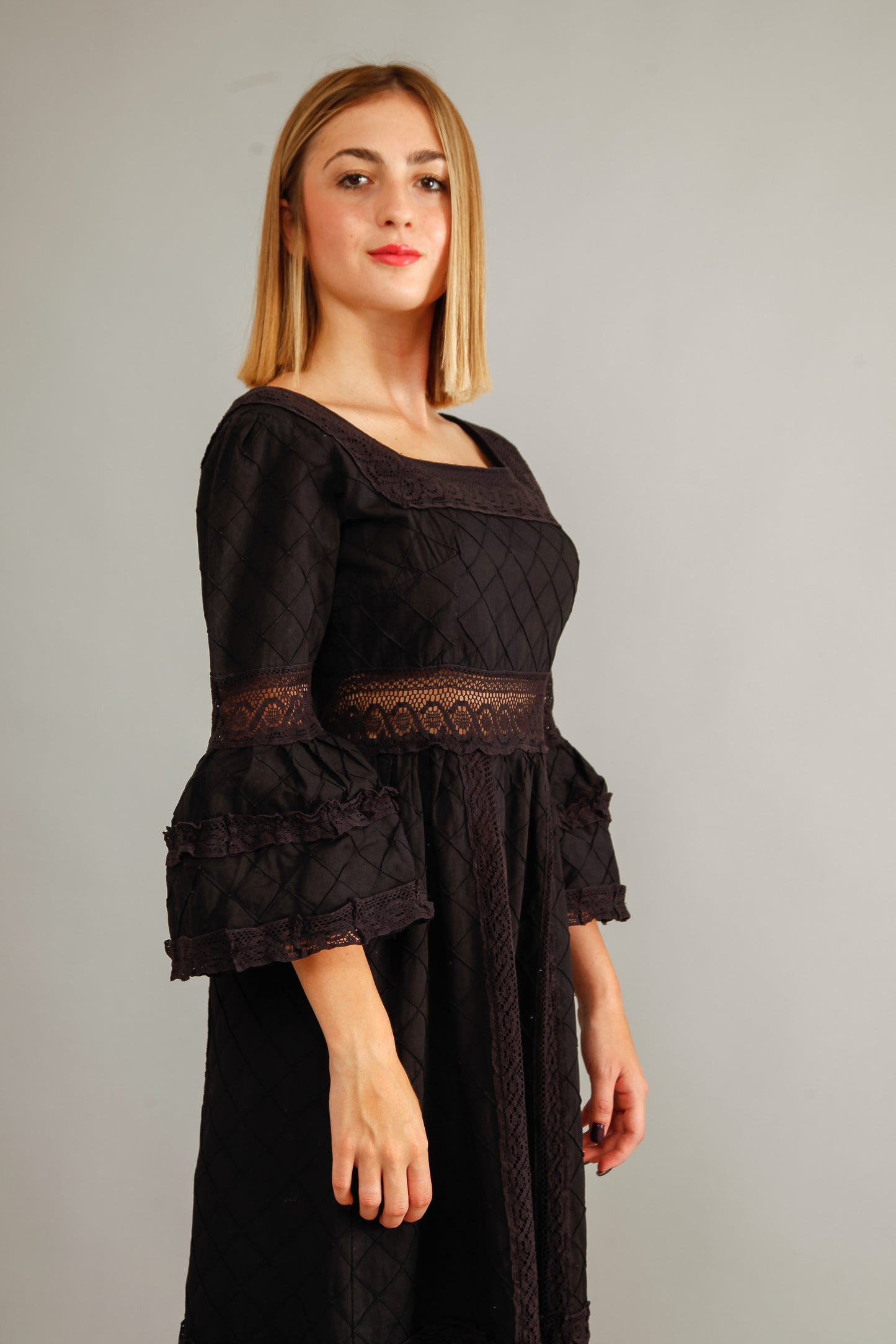 70s Mexican Black Cotton Dress