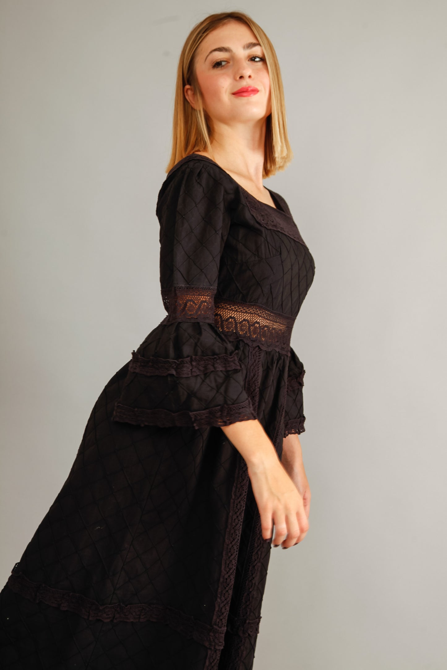 70s Mexican Black Cotton Dress