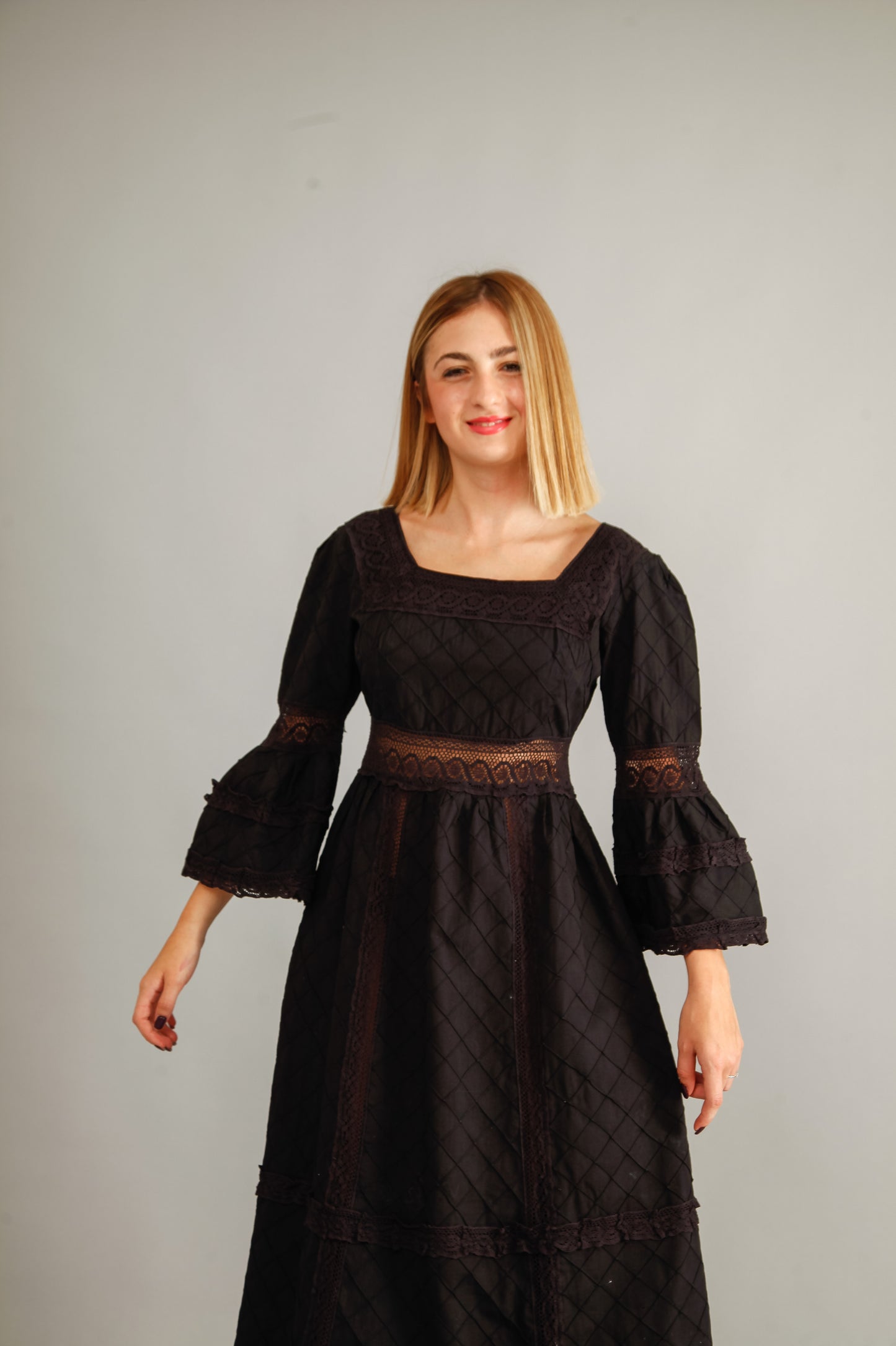 70s Mexican Black Cotton Dress