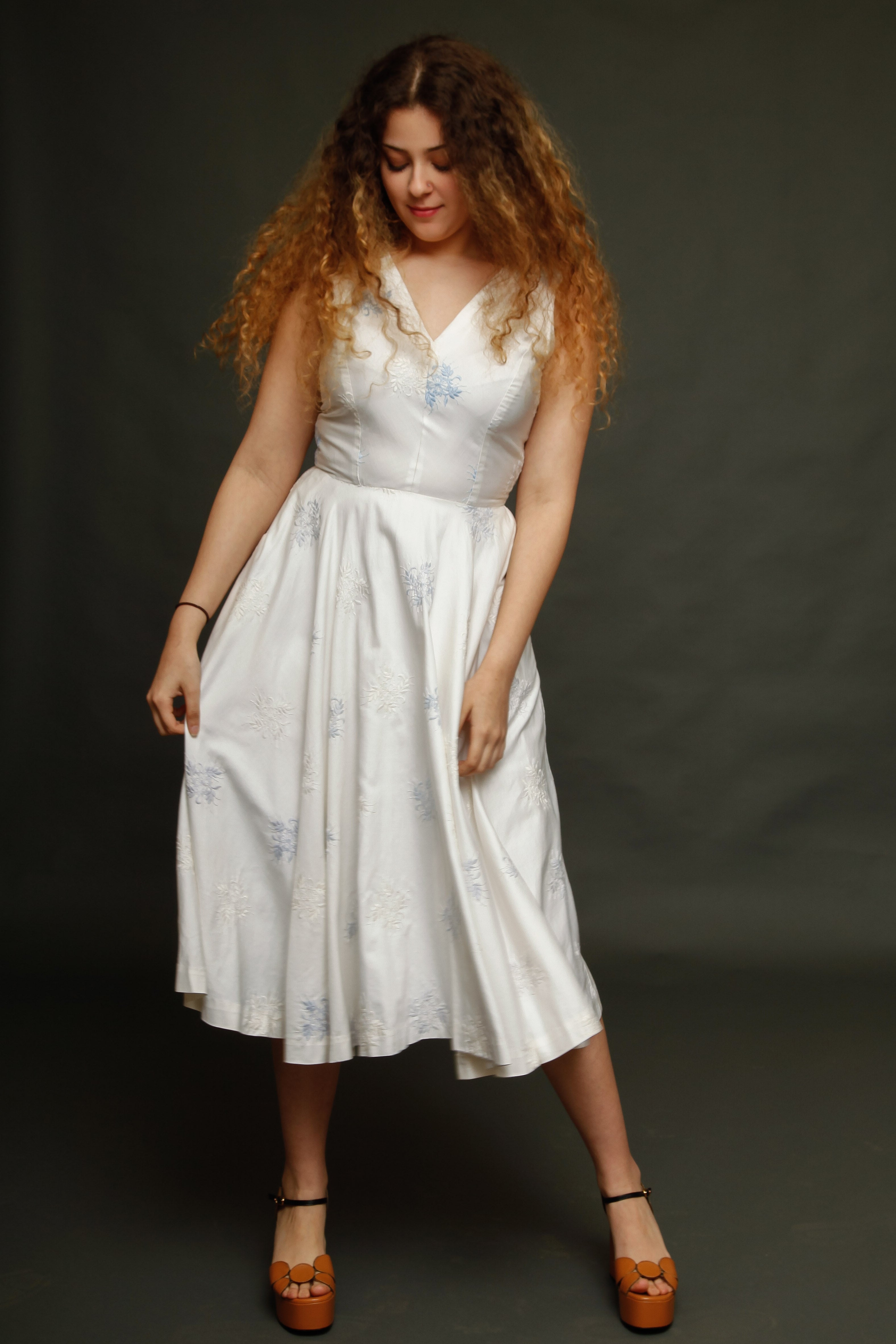 1950 Cotton Satin Embroidered Dress