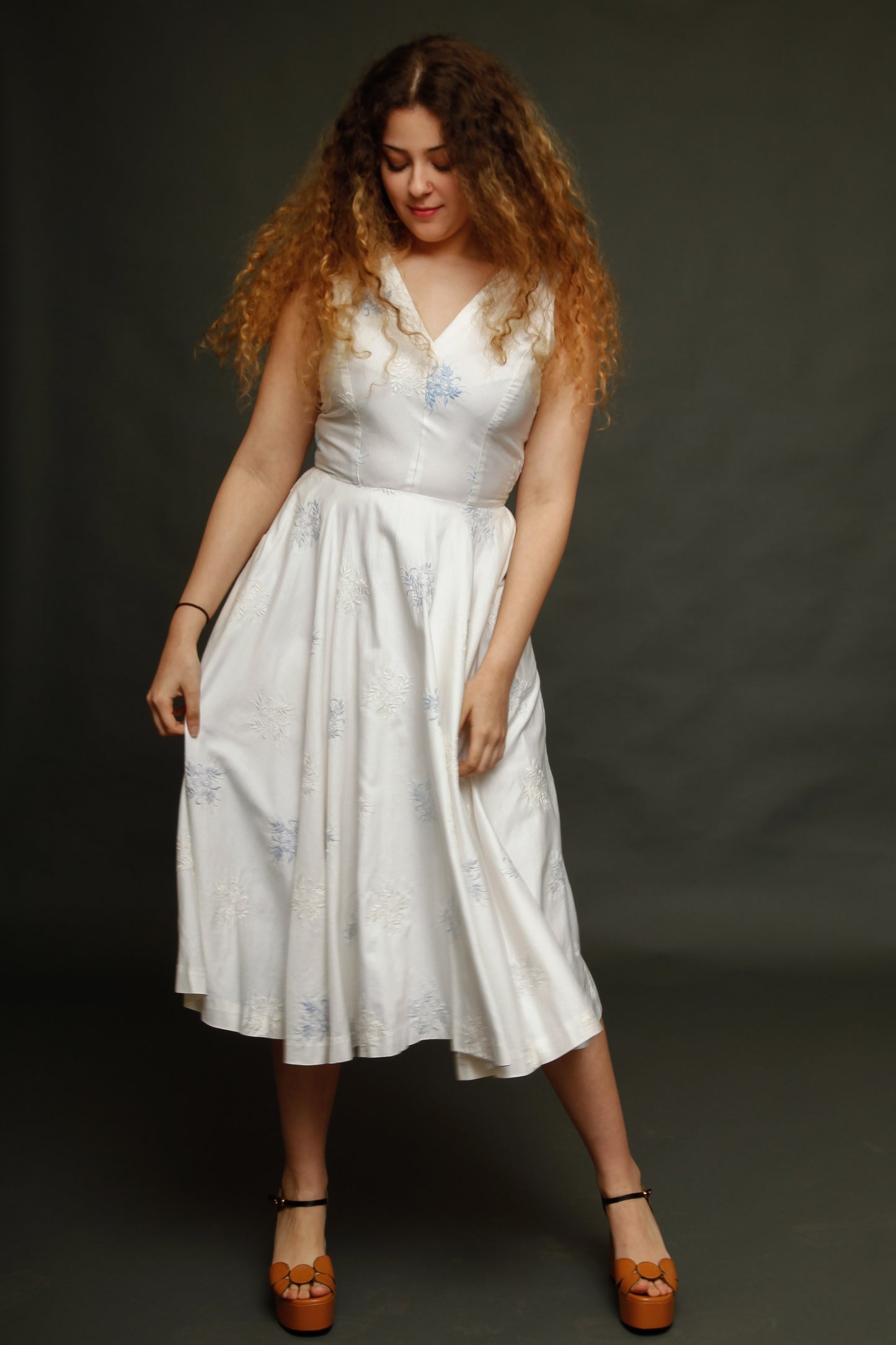 1950 Cotton Satin Embroidered Dress