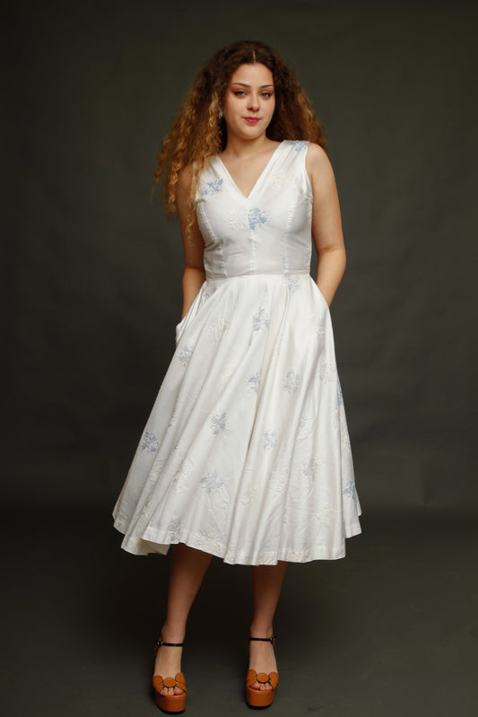 1950 Cotton Satin Embroidered Dress