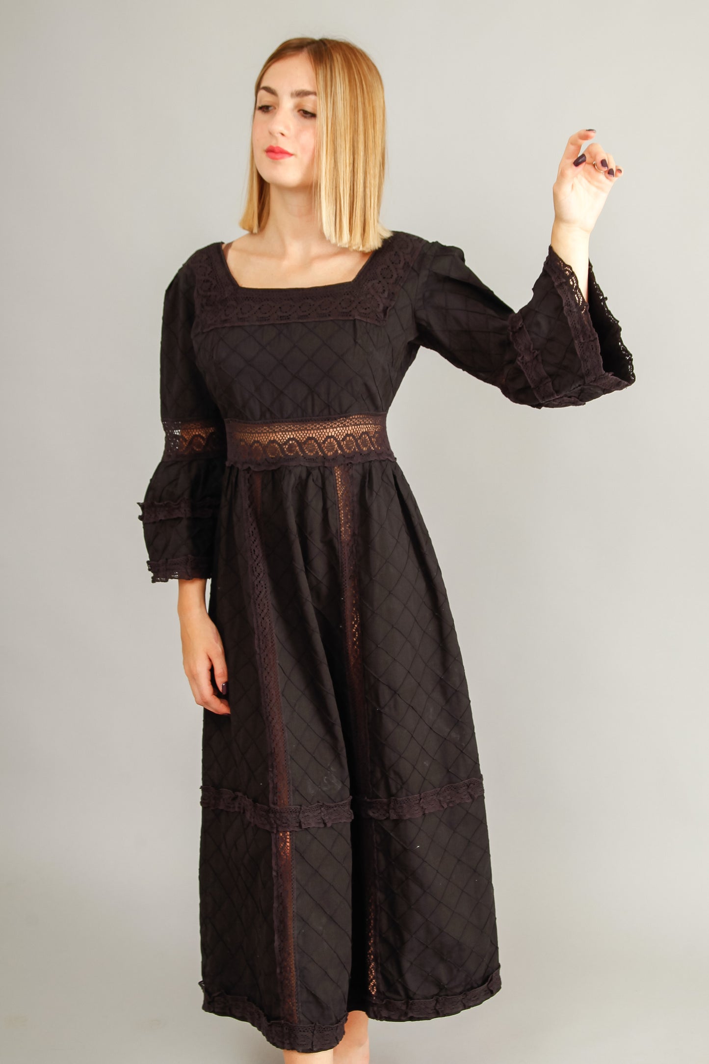70s Mexican Black Cotton Dress