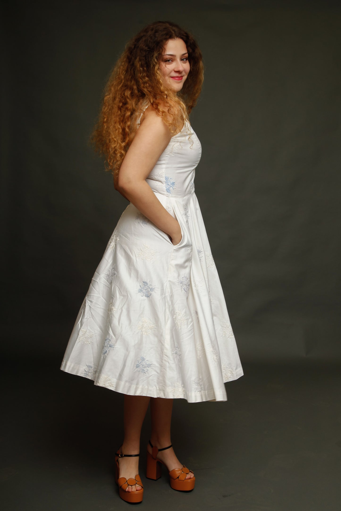 1950 Cotton Satin Embroidered Dress