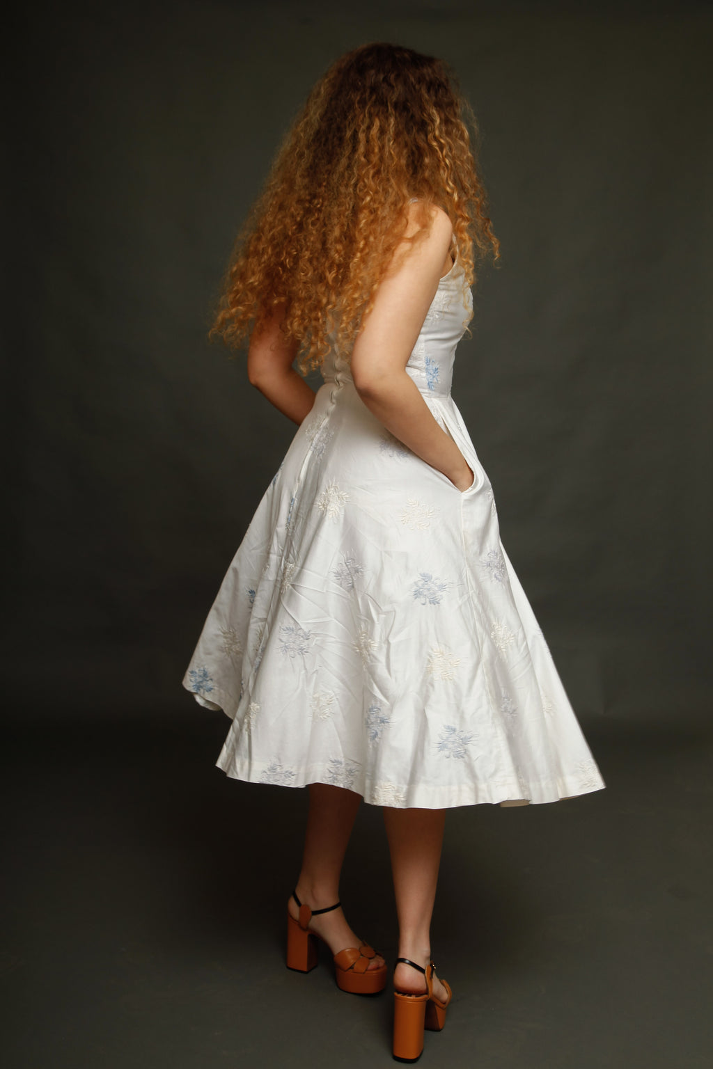 1950 Cotton Satin Embroidered Dress