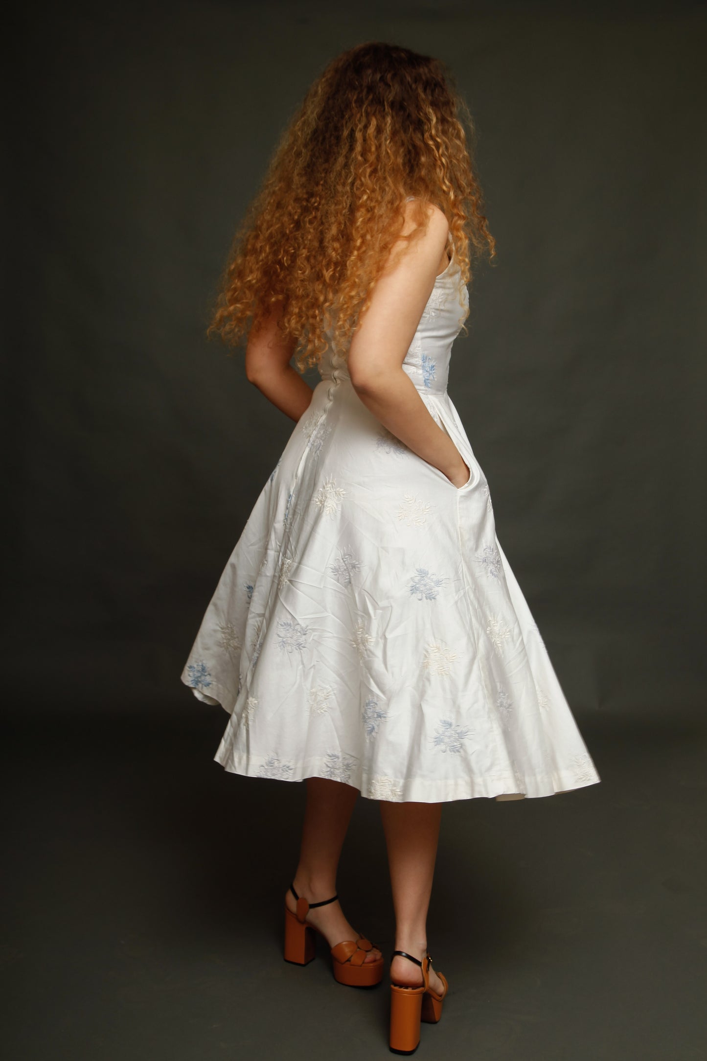 1950 Cotton Satin Embroidered Dress