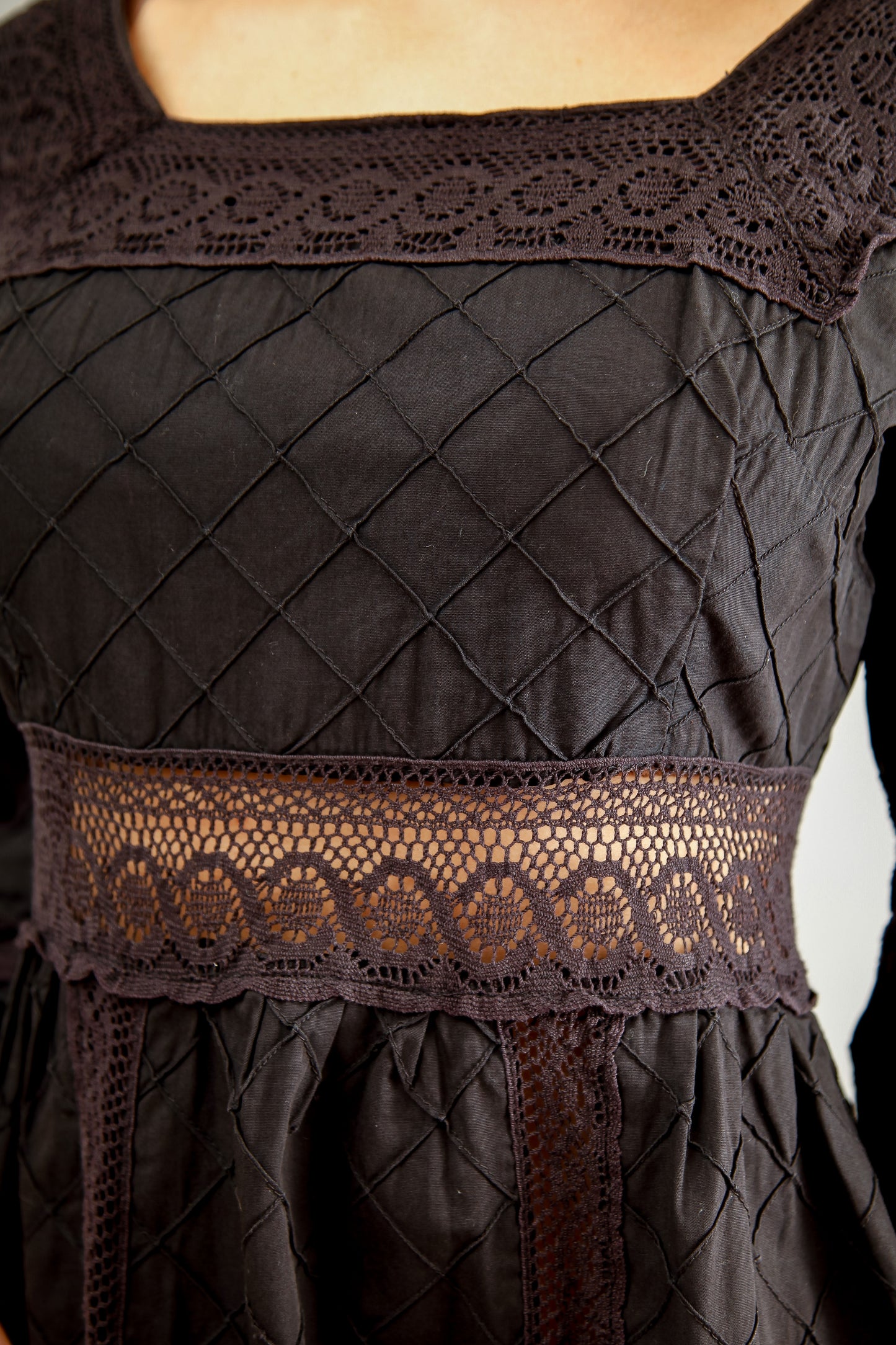 70s Mexican Black Cotton Dress