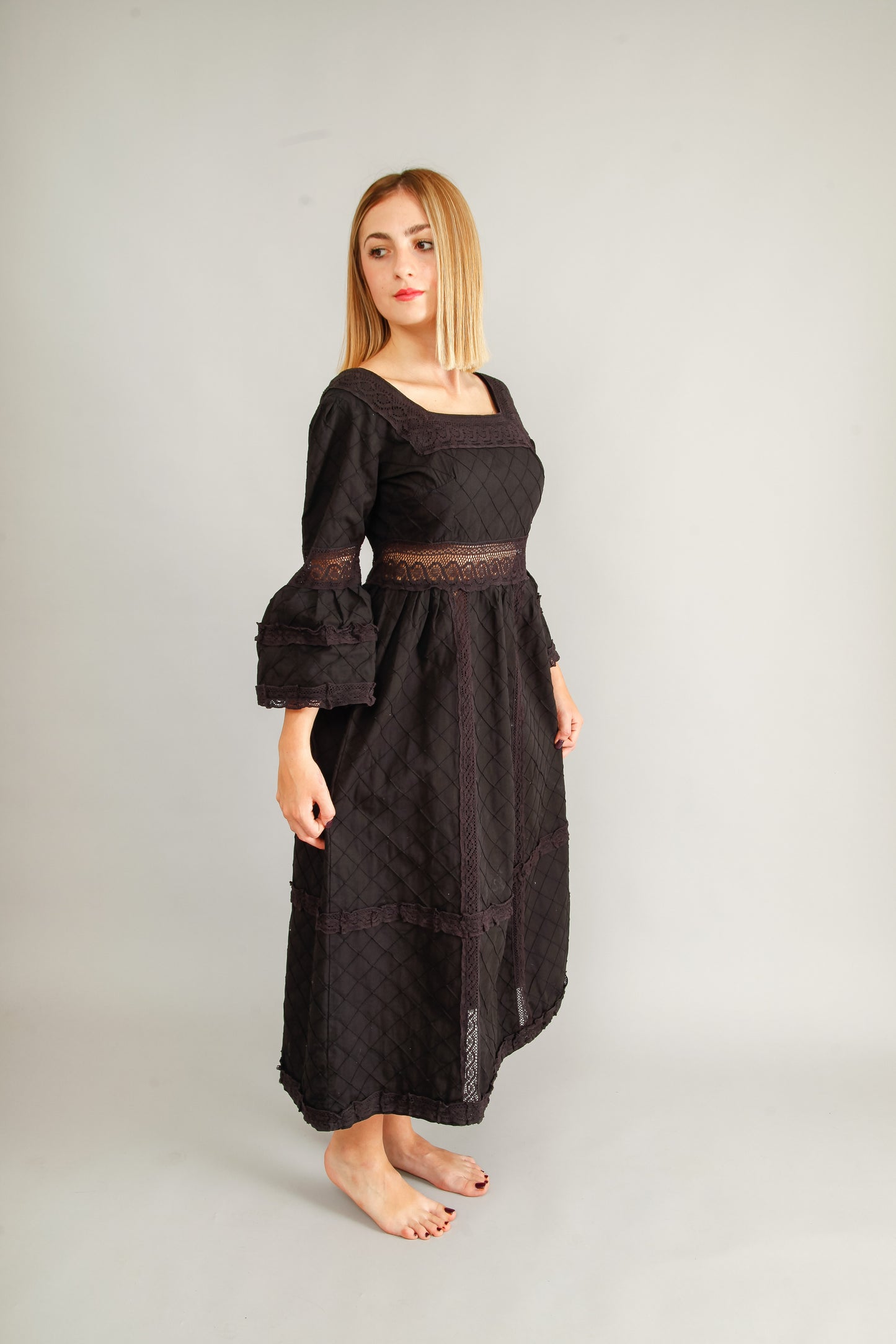 70s Mexican Black Cotton Dress