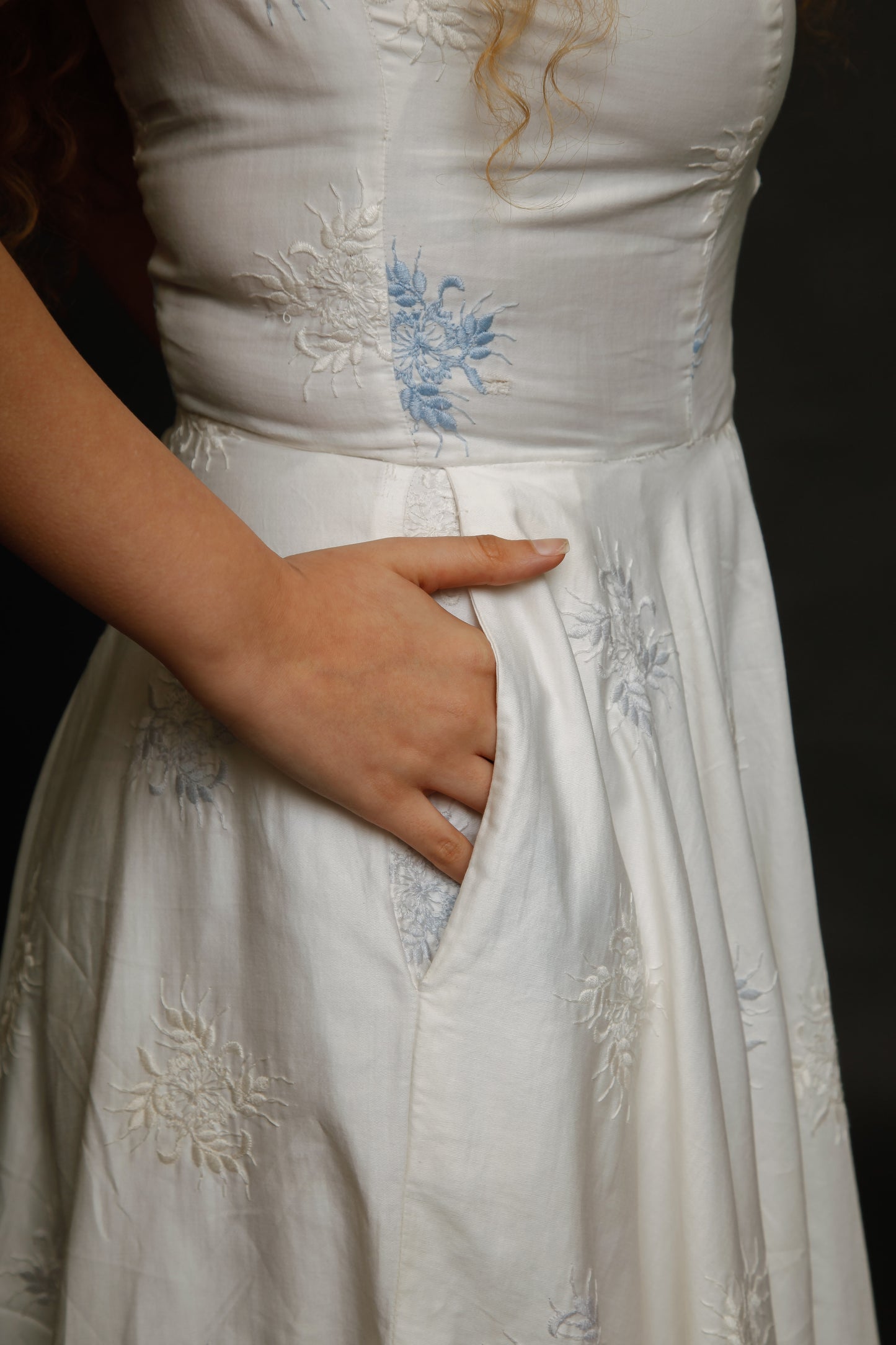 1950 Cotton Satin Embroidered Dress