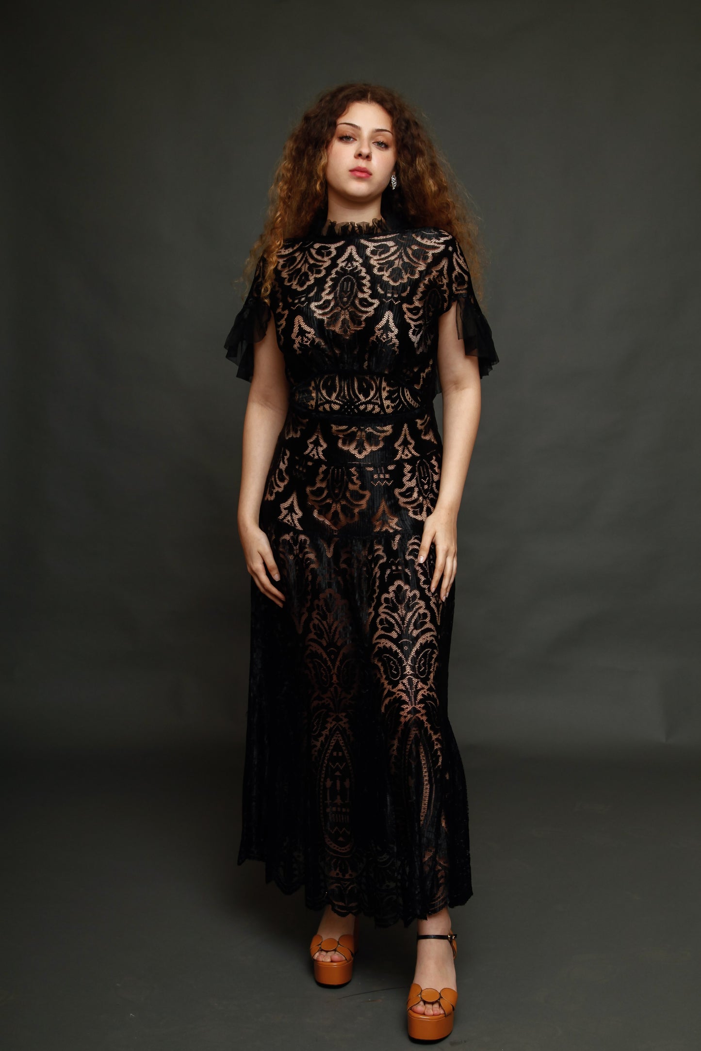 1930 Black Silk  Lace Dress