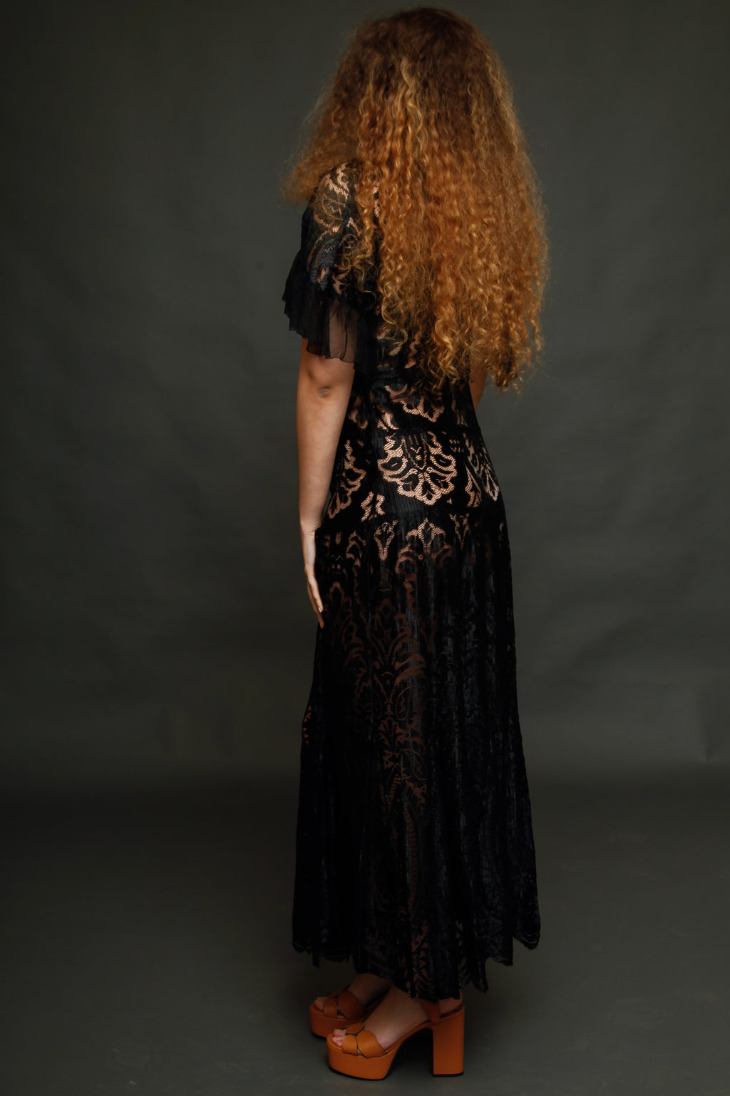 1930 Black Silk  Lace Dress