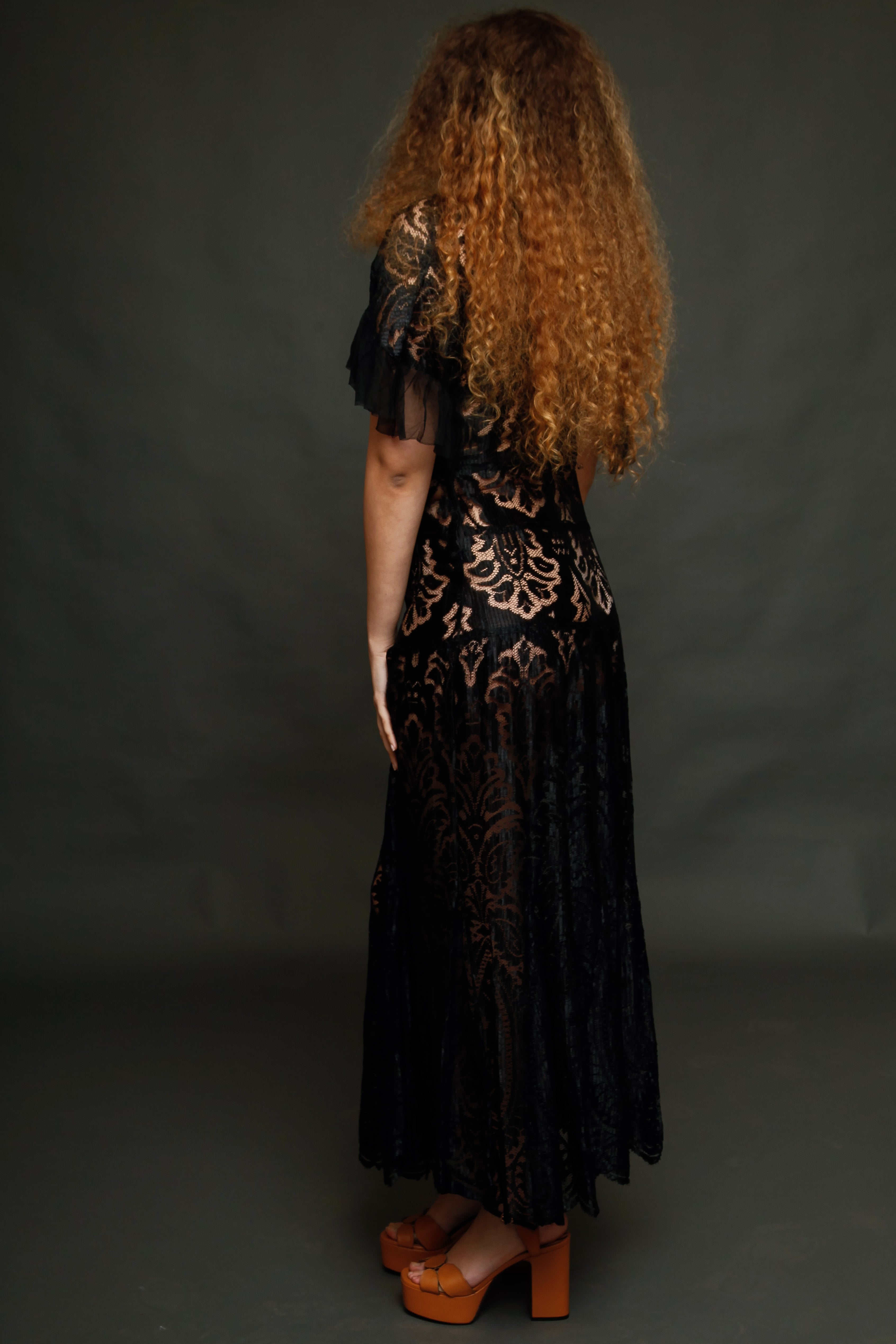 1930 Black Silk  Lace Dress