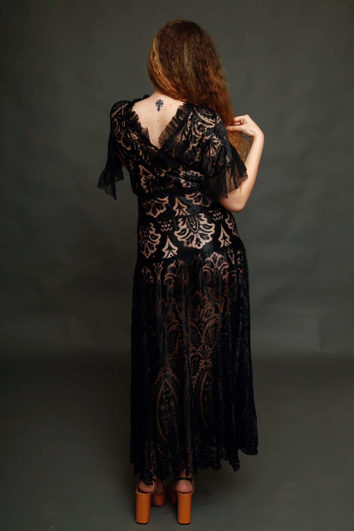1930 Black Silk  Lace Dress