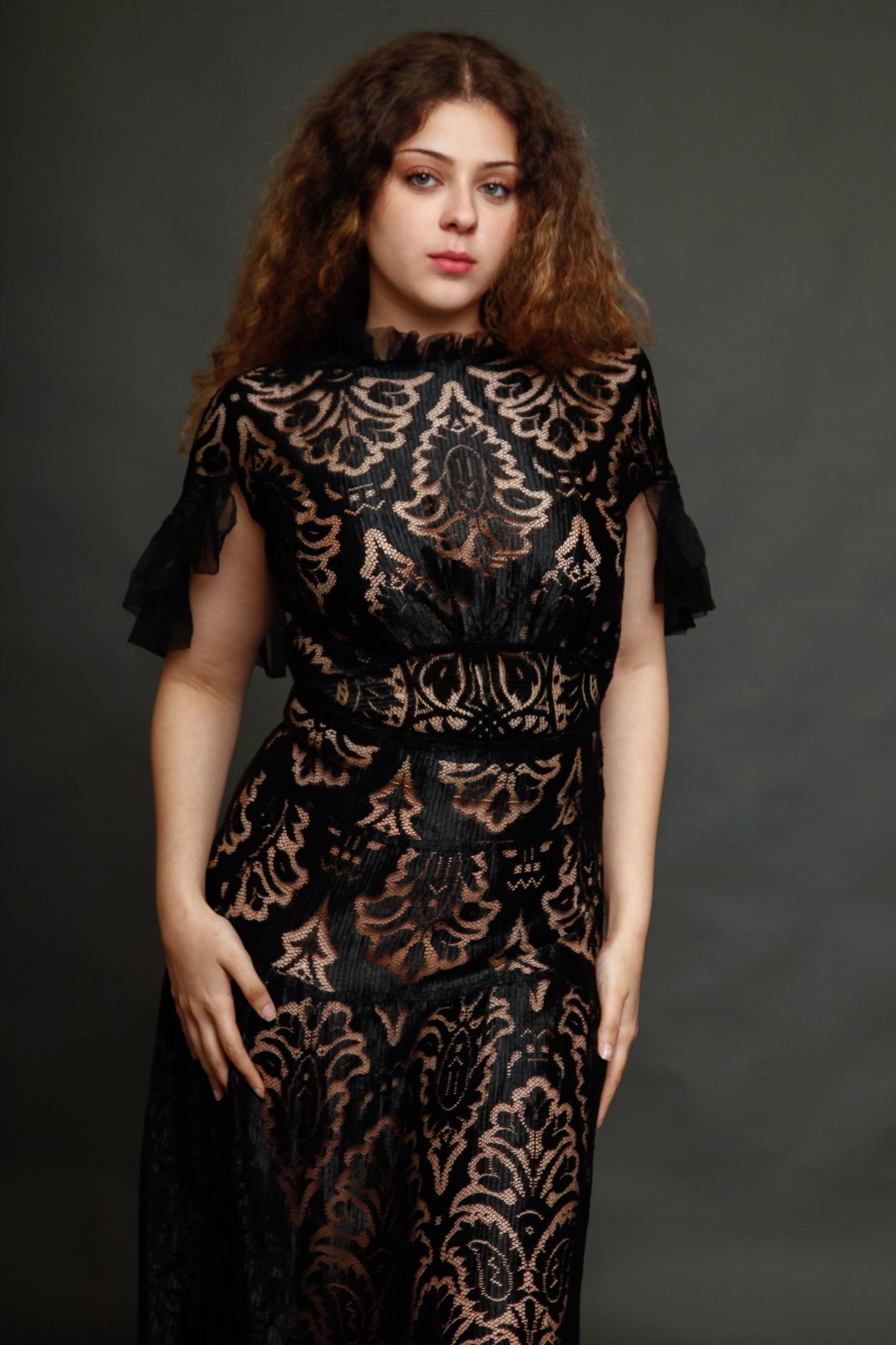 1930 Black Silk  Lace Dress