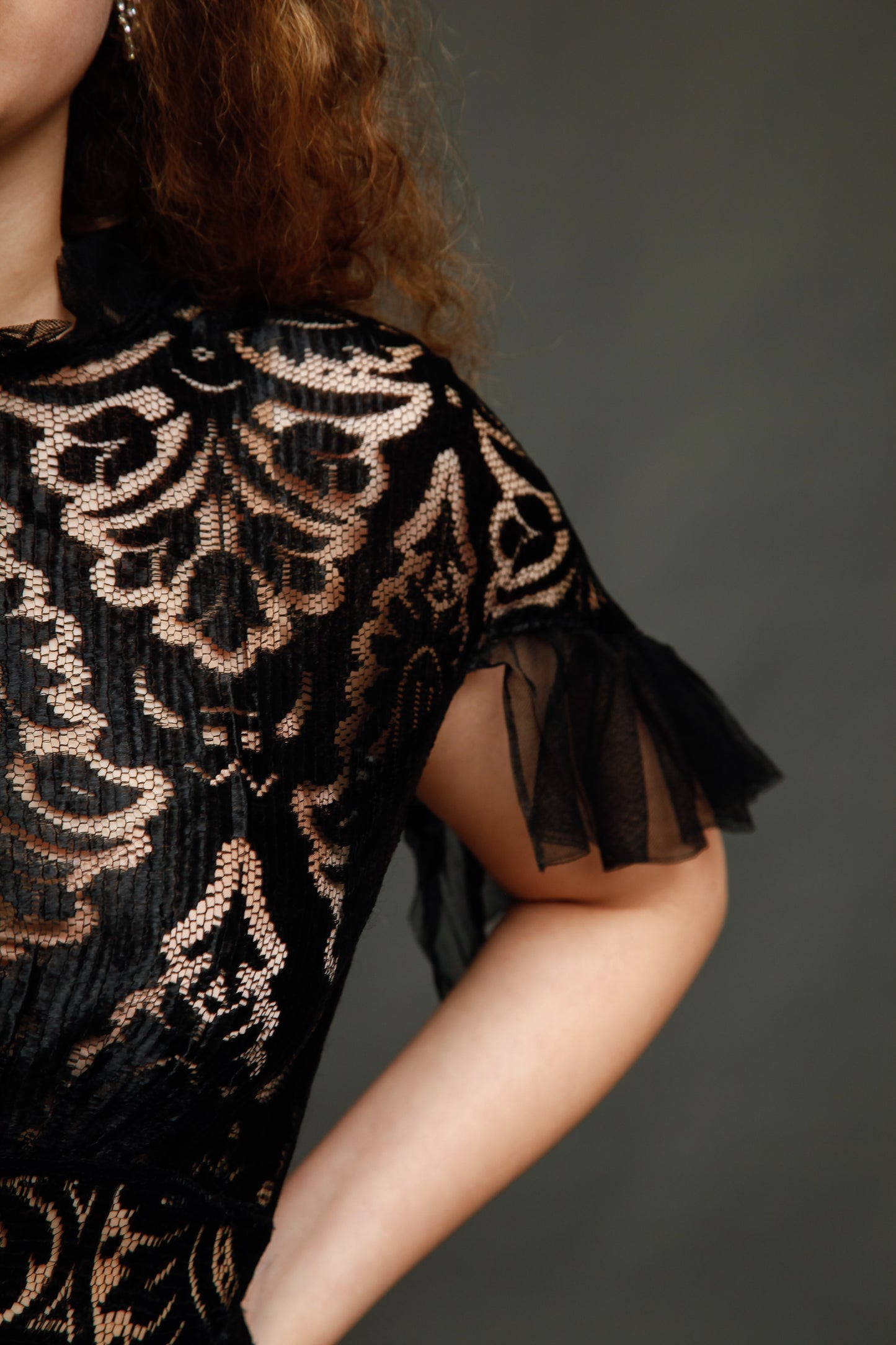 1930 Black Silk  Lace Dress