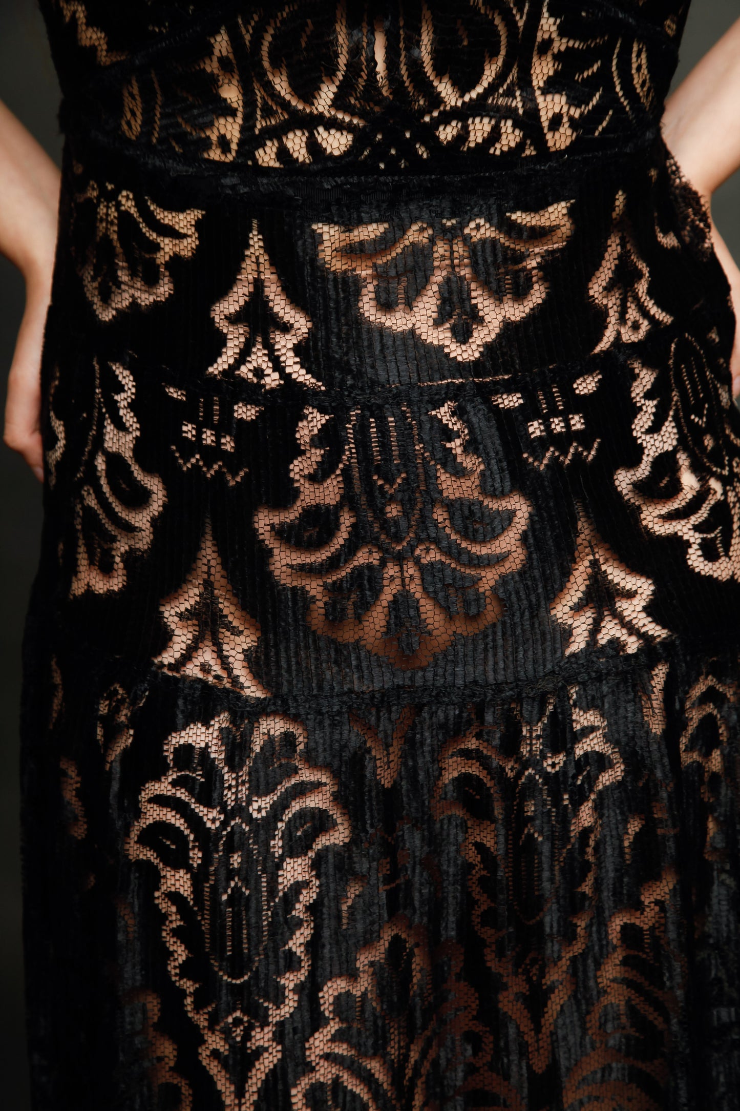 1930 Black Silk  Lace Dress