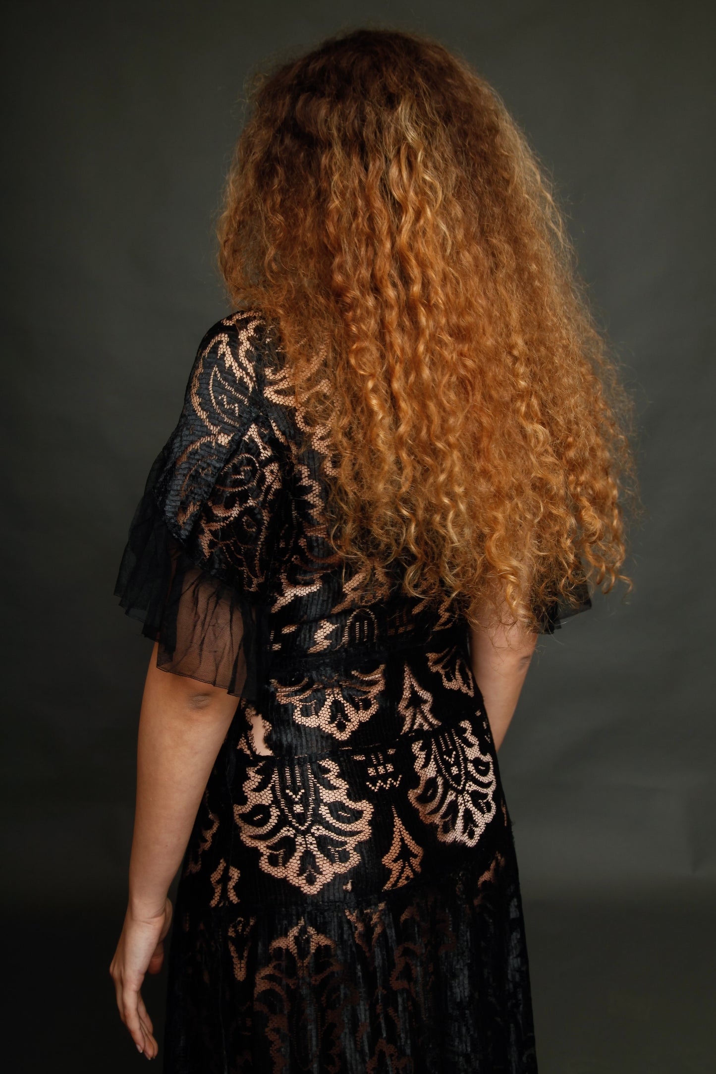 1930 Black Silk  Lace Dress