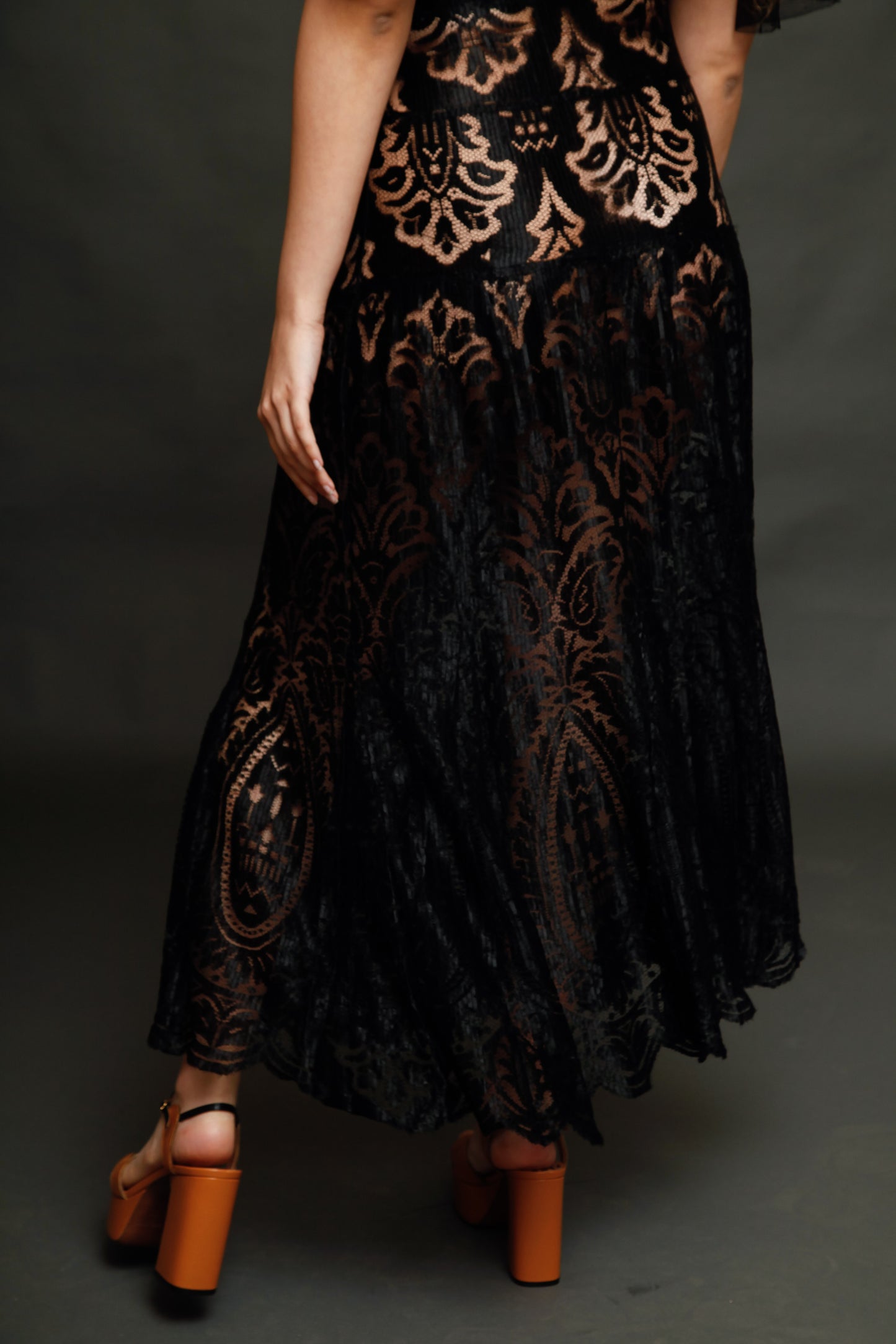 1930 Black Silk  Lace Dress