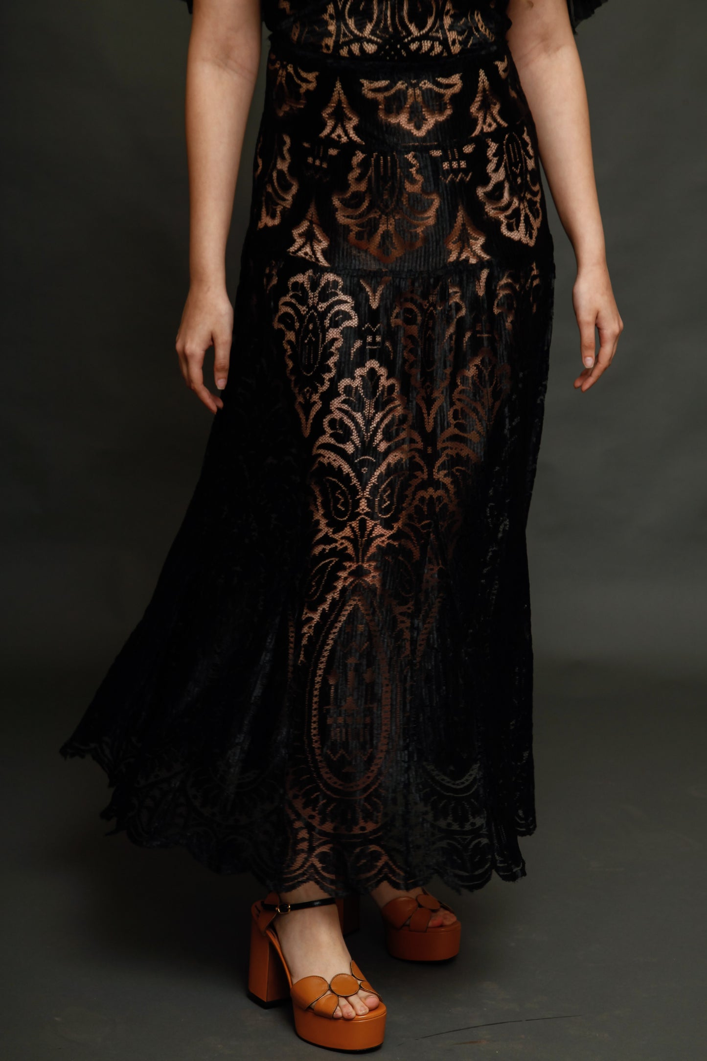 1930 Black Silk  Lace Dress
