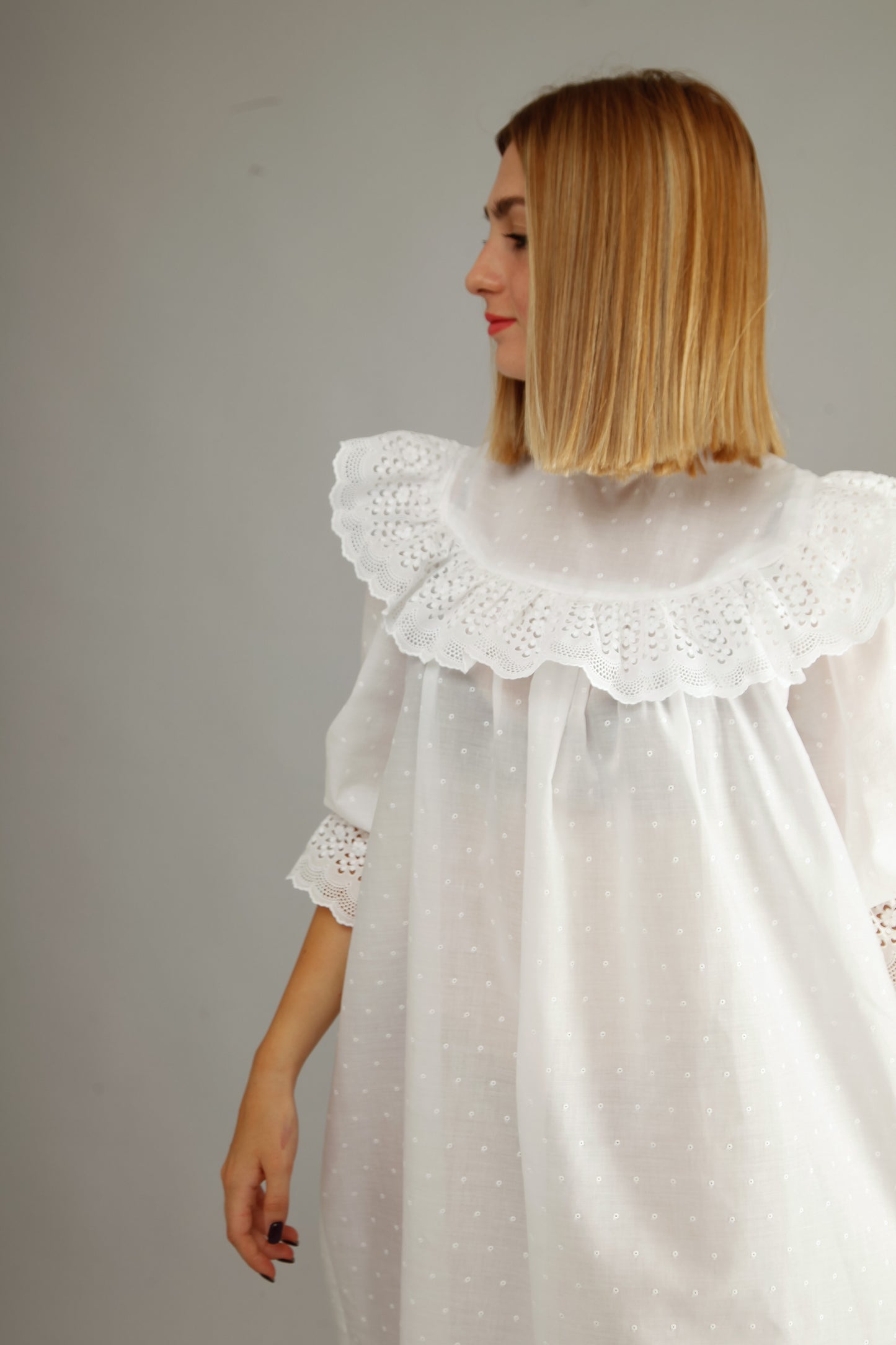 70s White Cotton Prairie Dress