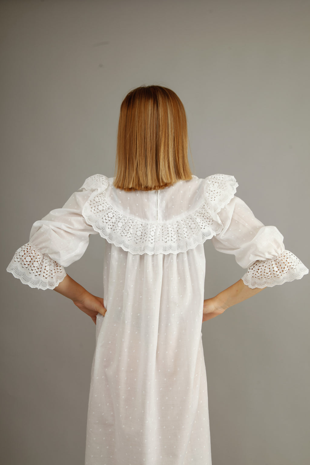 70s White Cotton Prairie Dress