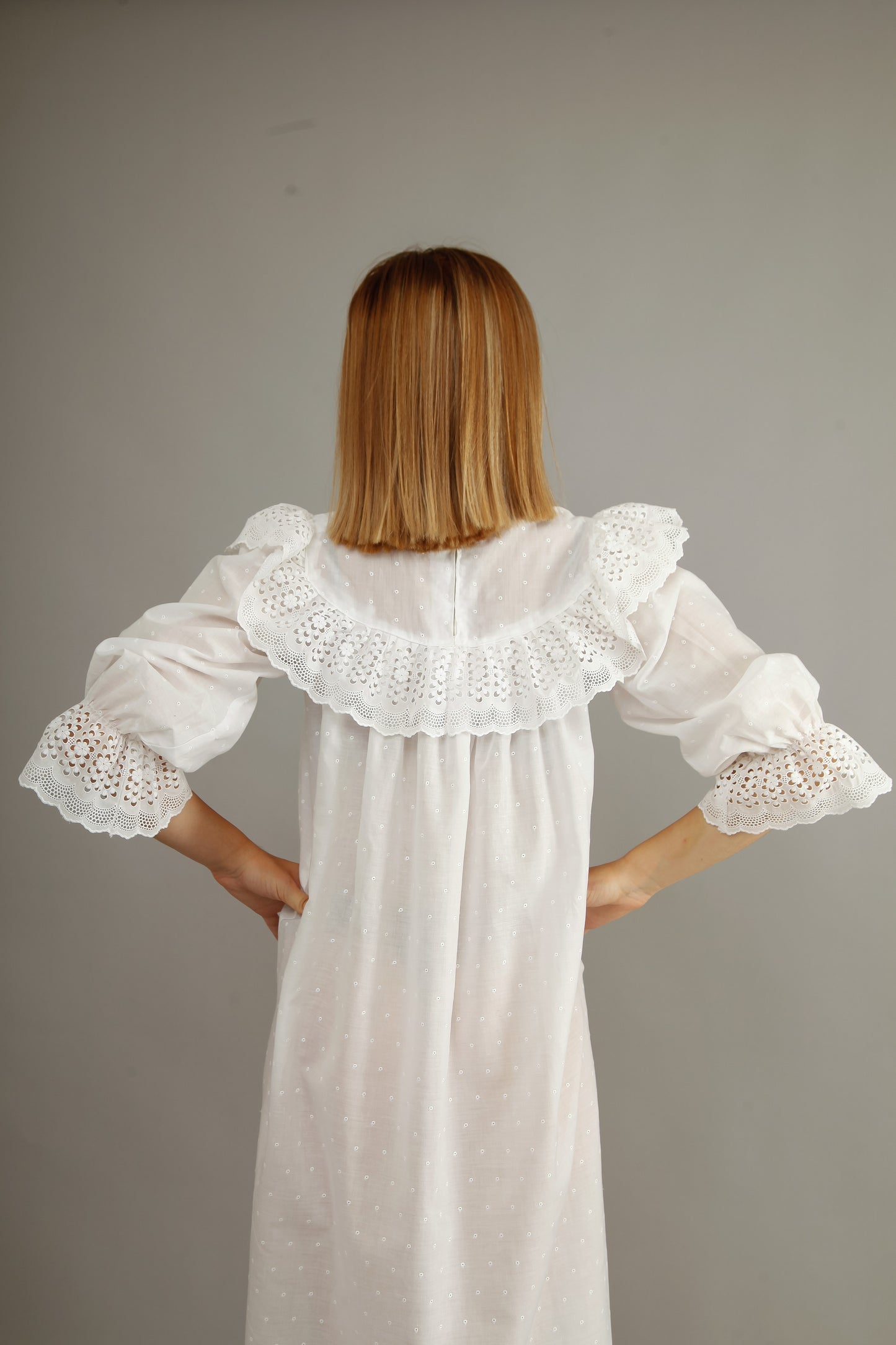 70s White Cotton Prairie Dress