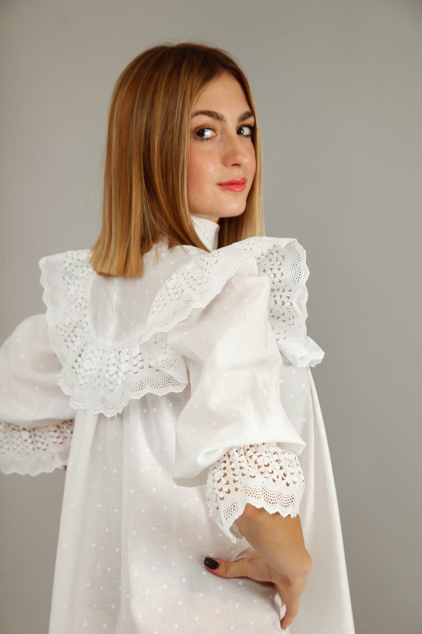 70s White Cotton Prairie Dress