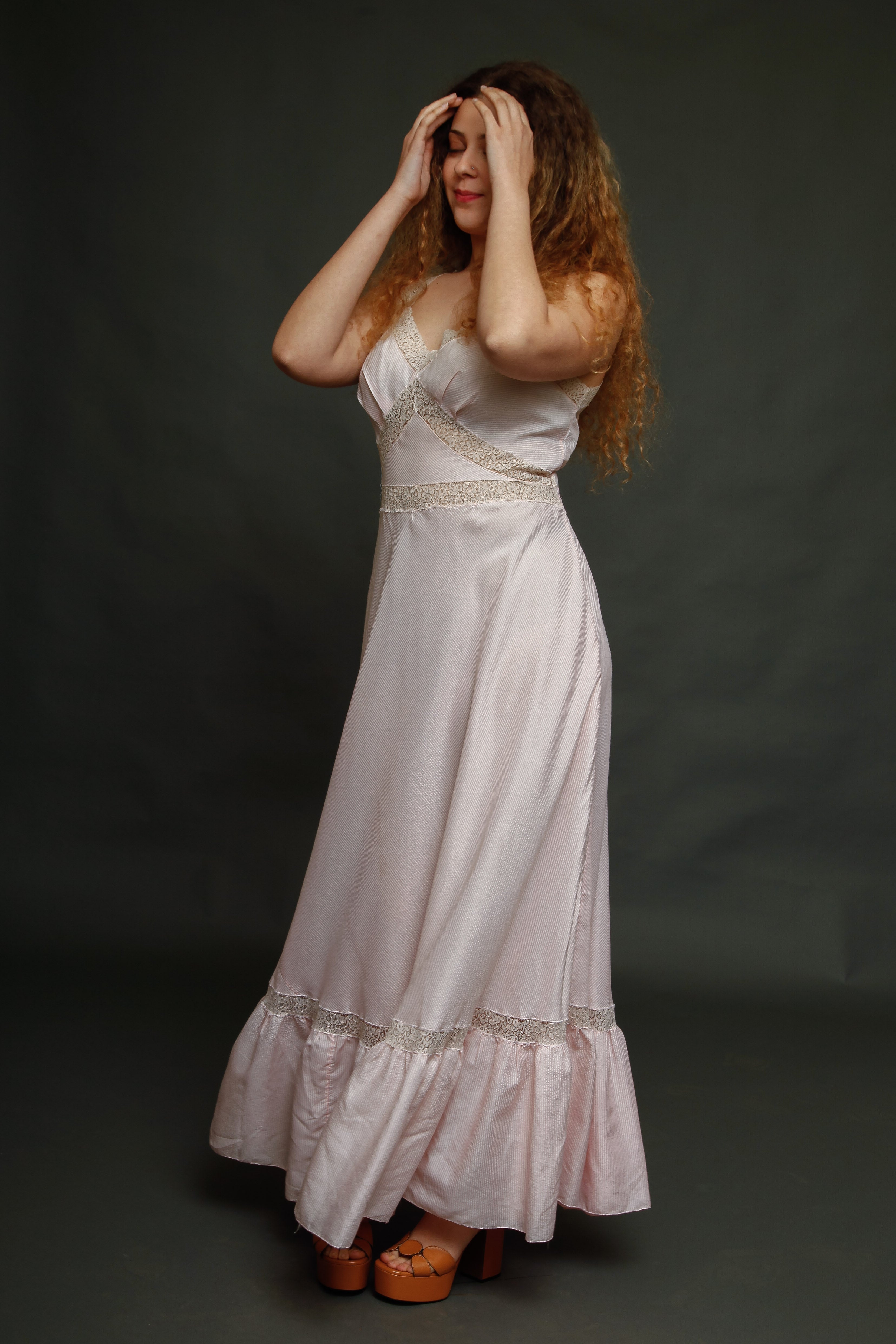 70s Striped Lace and Sheer Gown