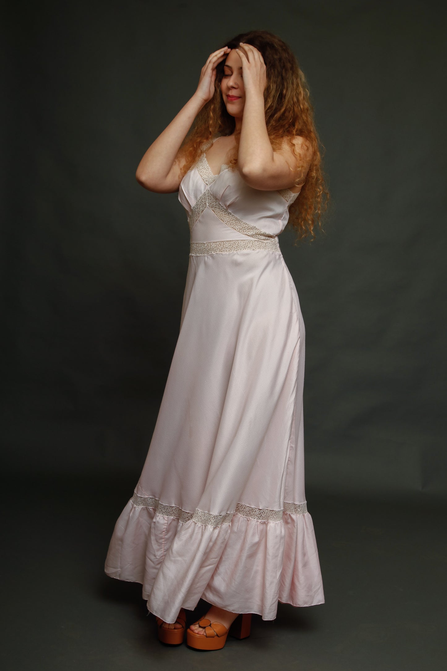 70s Striped Lace and Sheer Gown