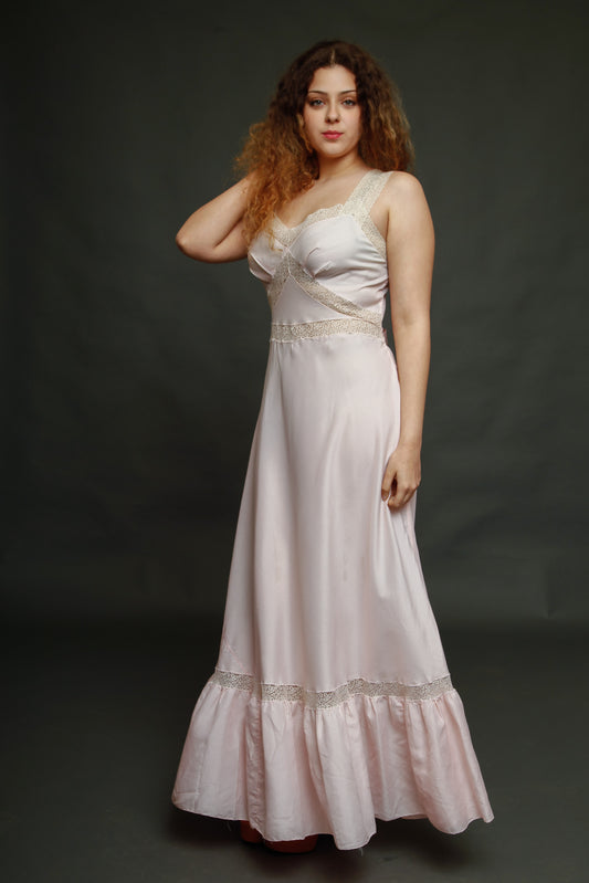 70s Striped Lace and Sheer Gown