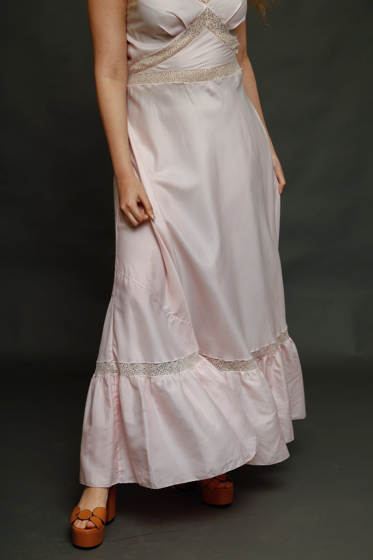 70s Striped Lace and Sheer Gown