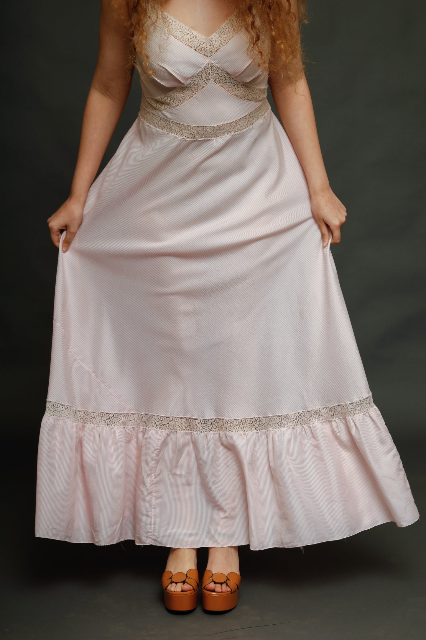 70s Striped Lace and Sheer Gown
