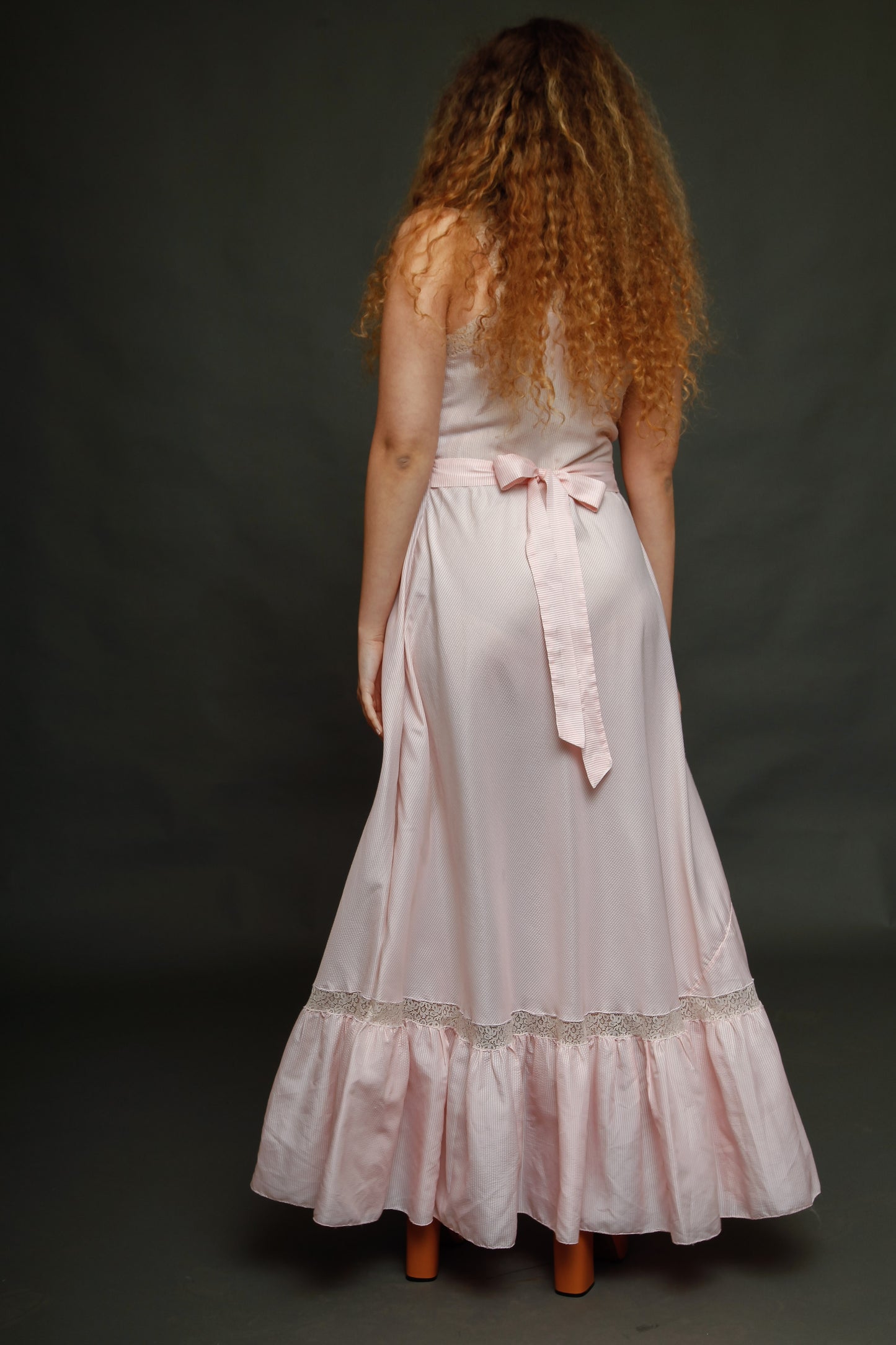 70s Striped Lace and Sheer Gown