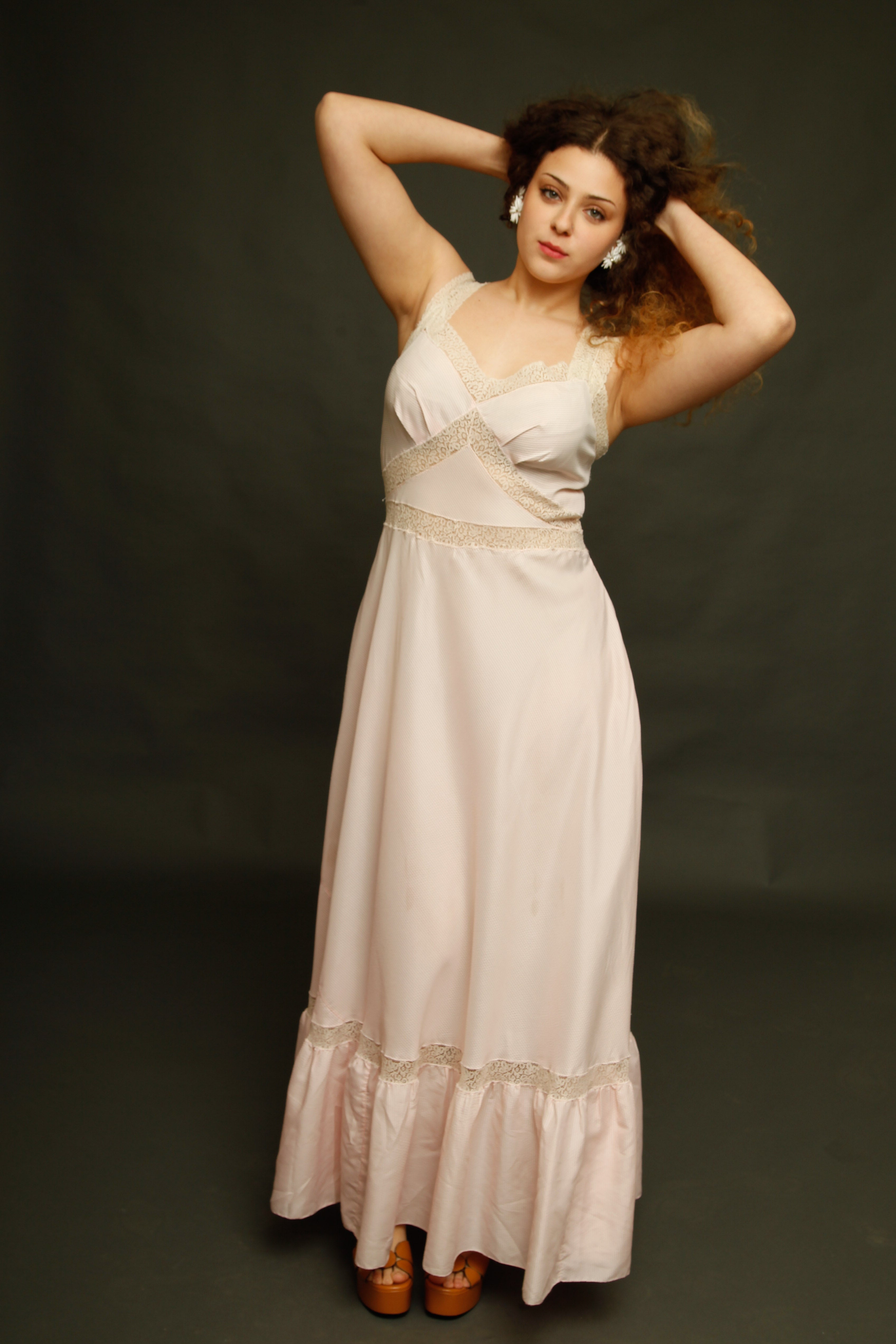 70s Striped Lace and Sheer Gown