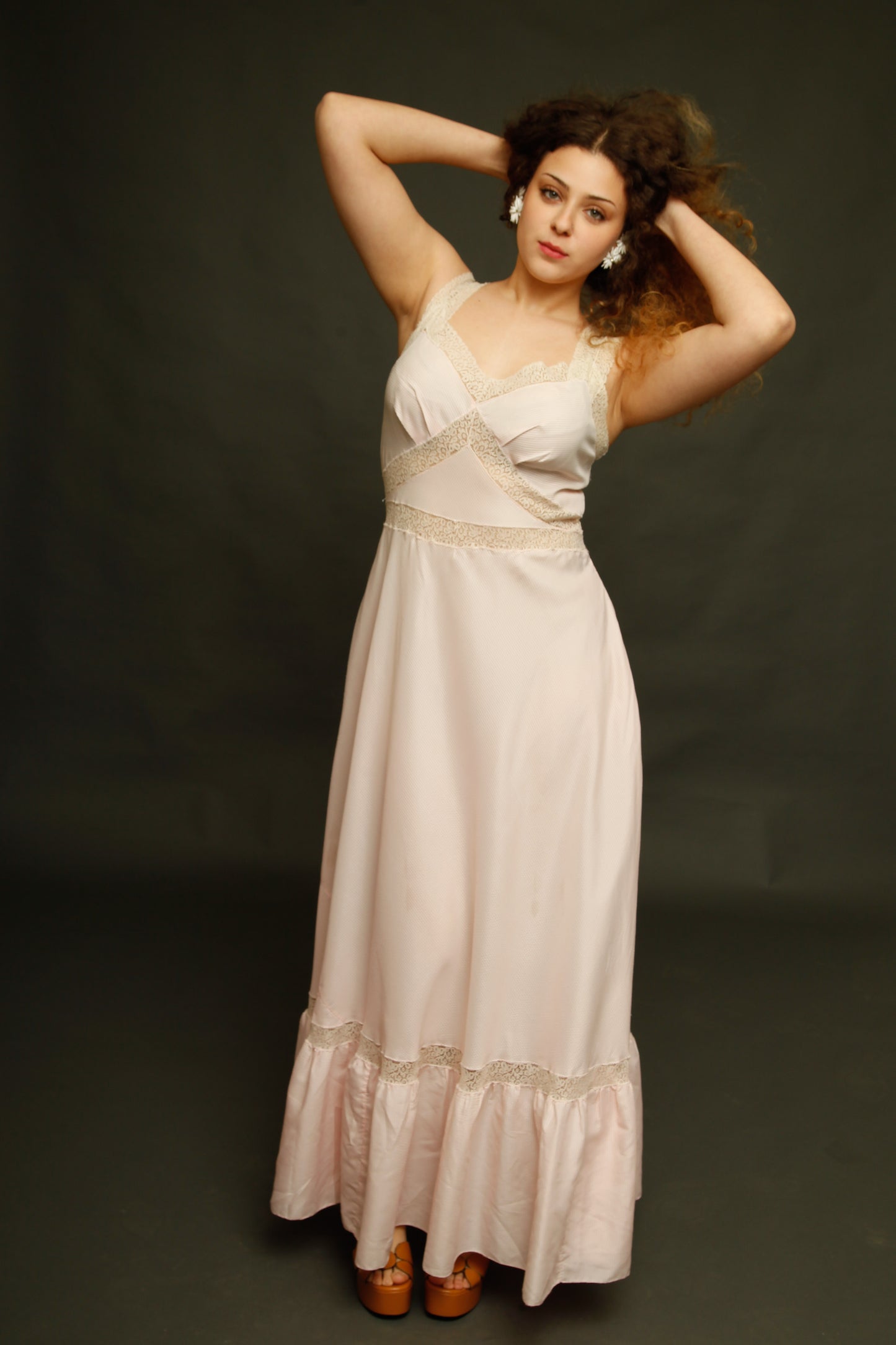 70s Striped Lace and Sheer Gown