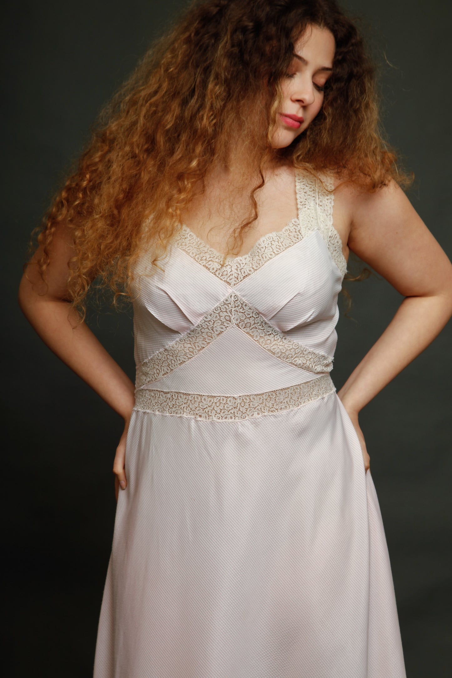 70s Striped Lace and Sheer Gown