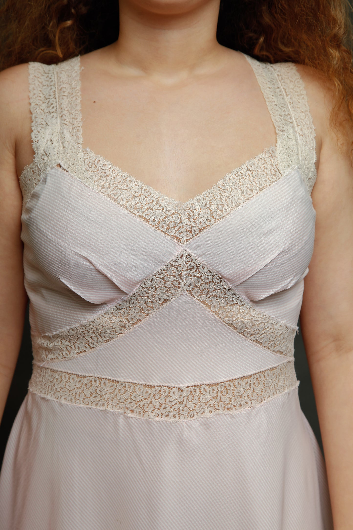 70s Striped Lace and Sheer Gown