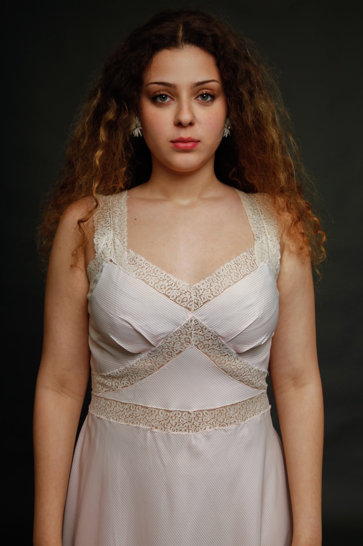 70s Striped Lace and Sheer Gown