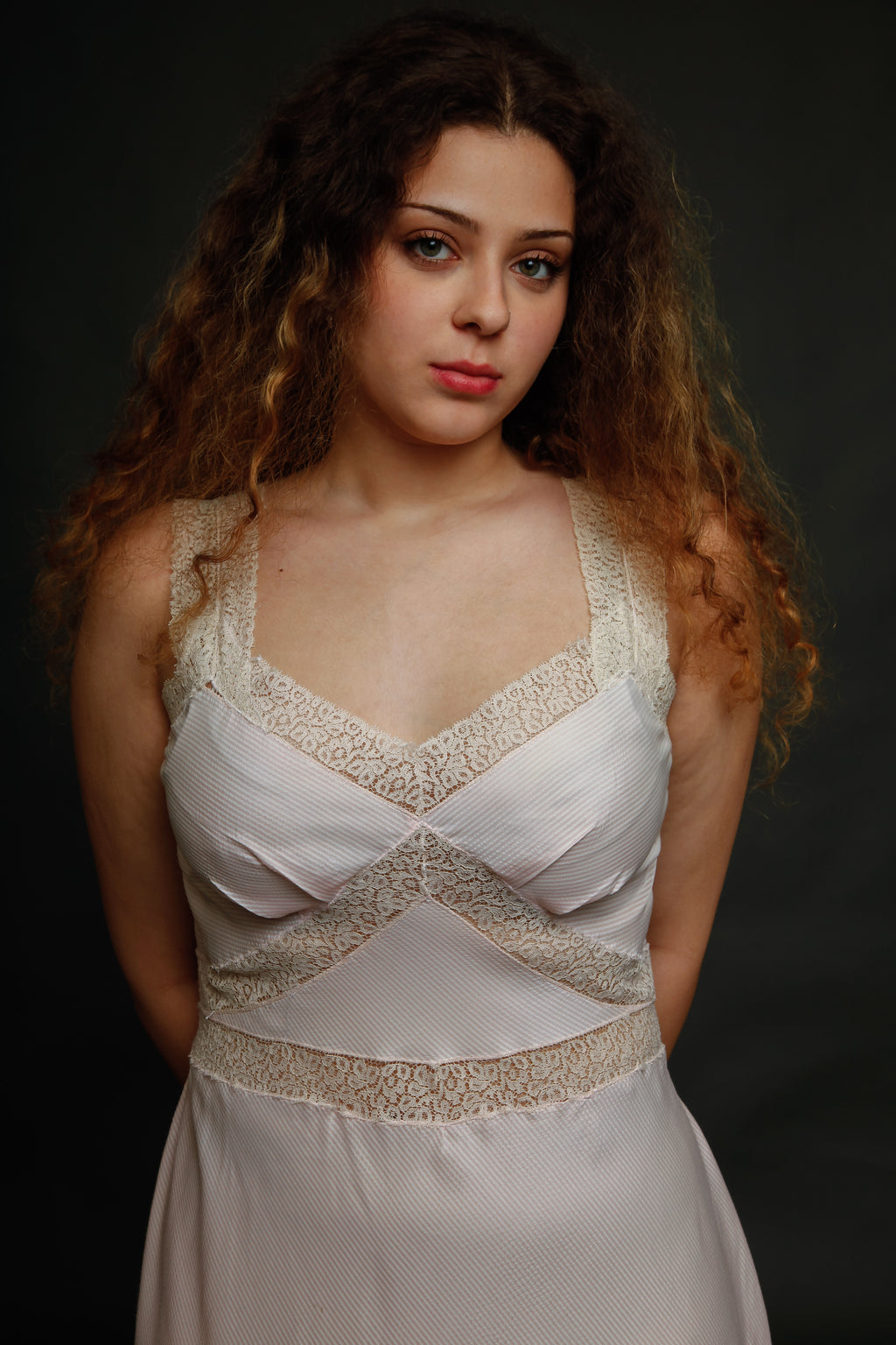 70s Striped Lace and Sheer Gown
