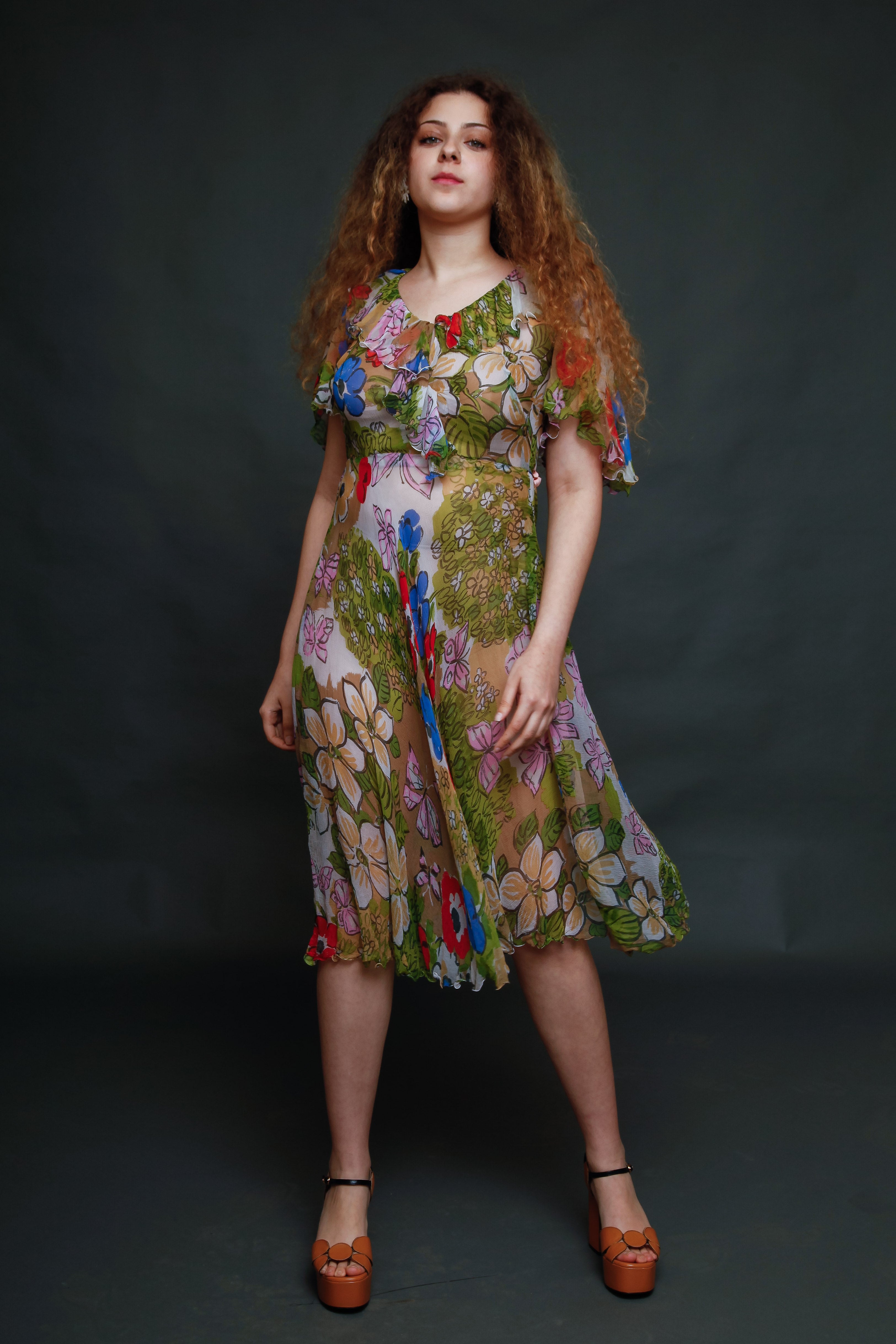 Vintage Silk Chiffon Butterfly Dress