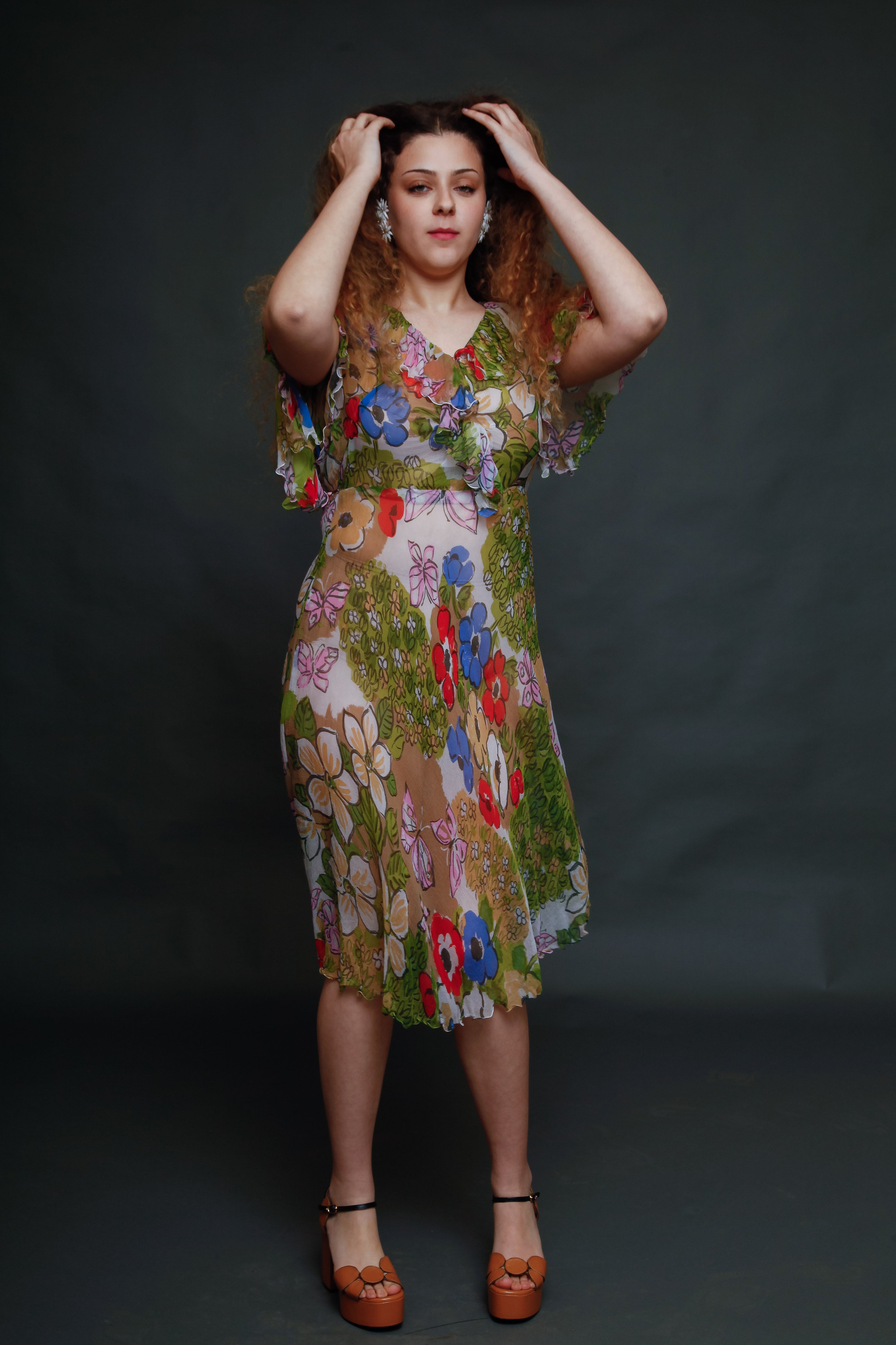 Vintage Silk Chiffon Butterfly Dress