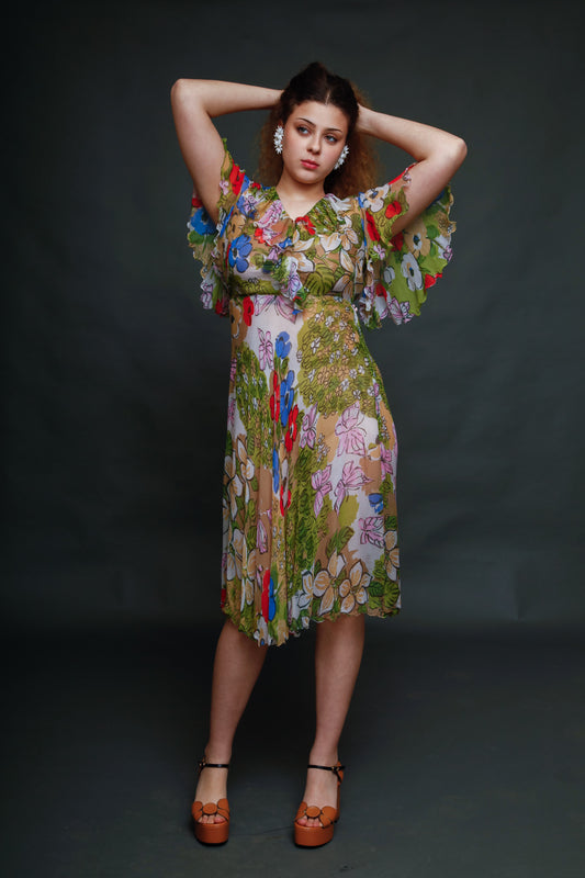 Vintage Silk Chiffon Butterfly Dress