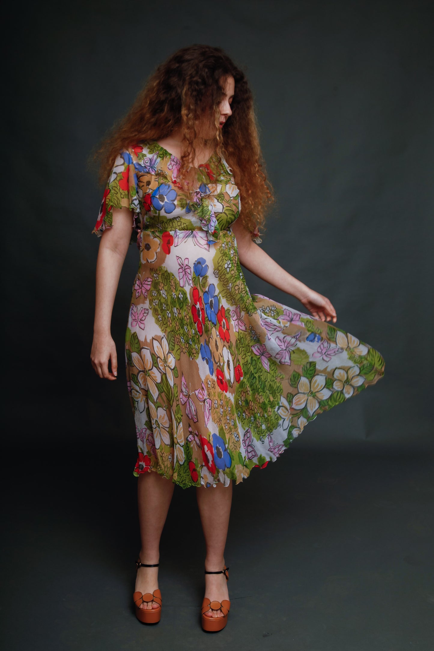 Vintage Silk Chiffon Butterfly Dress