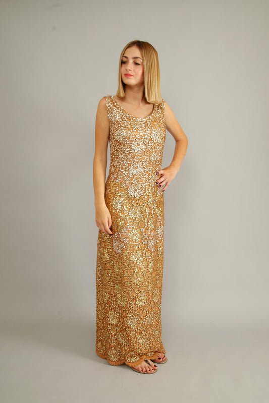 60s Lace and Sequins Ombre Evening Gown