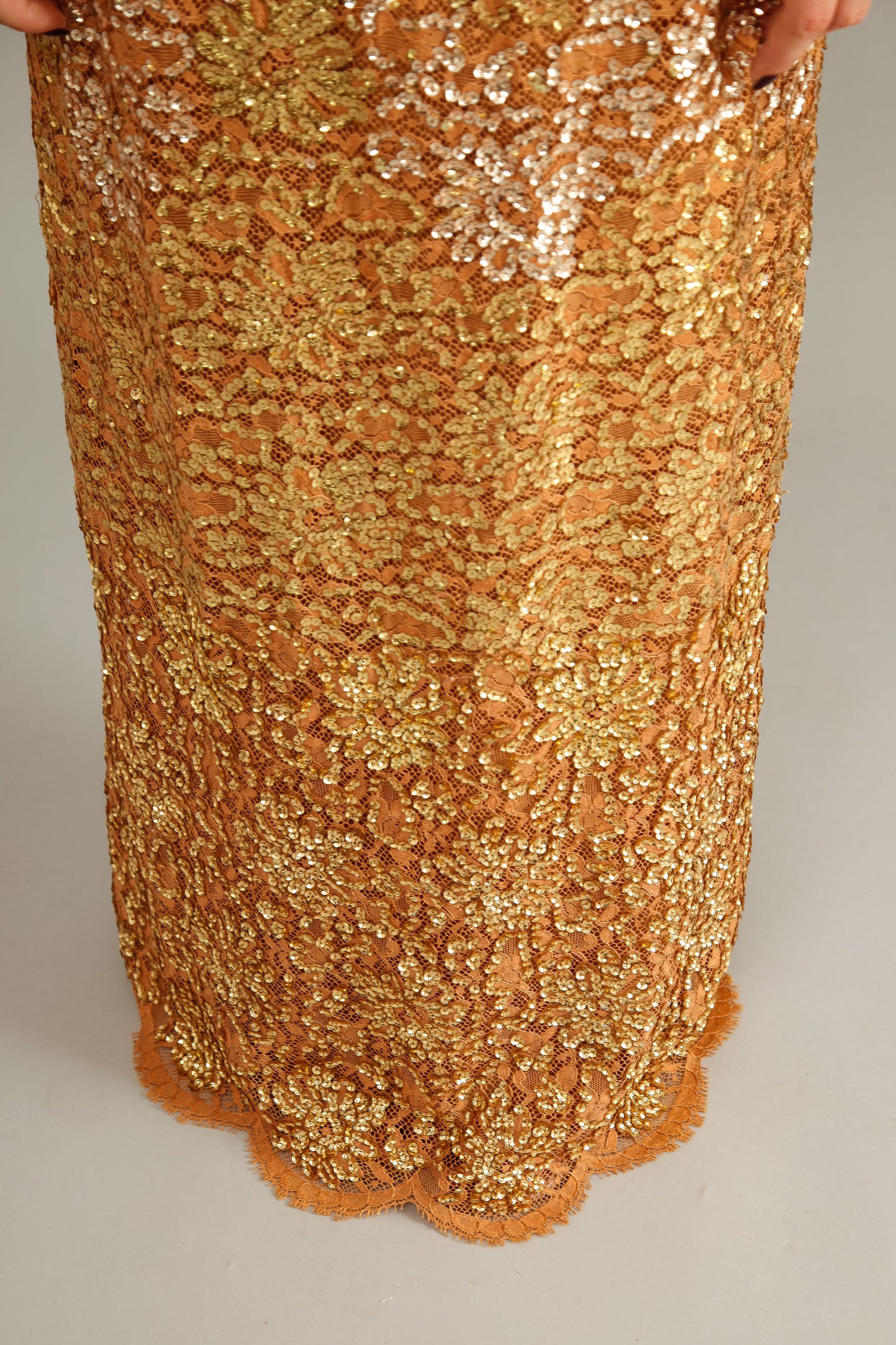 60s Lace and Sequins Ombre Evening Gown