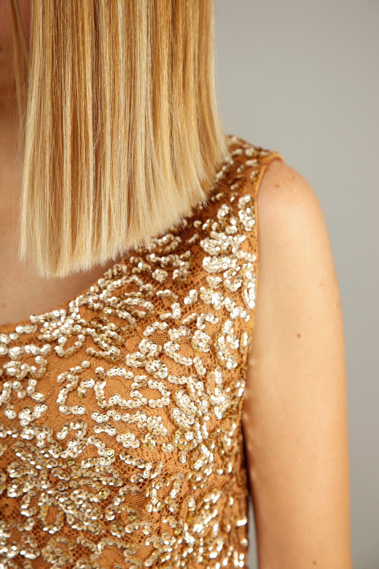 60s Lace and Sequins Ombre Evening Gown
