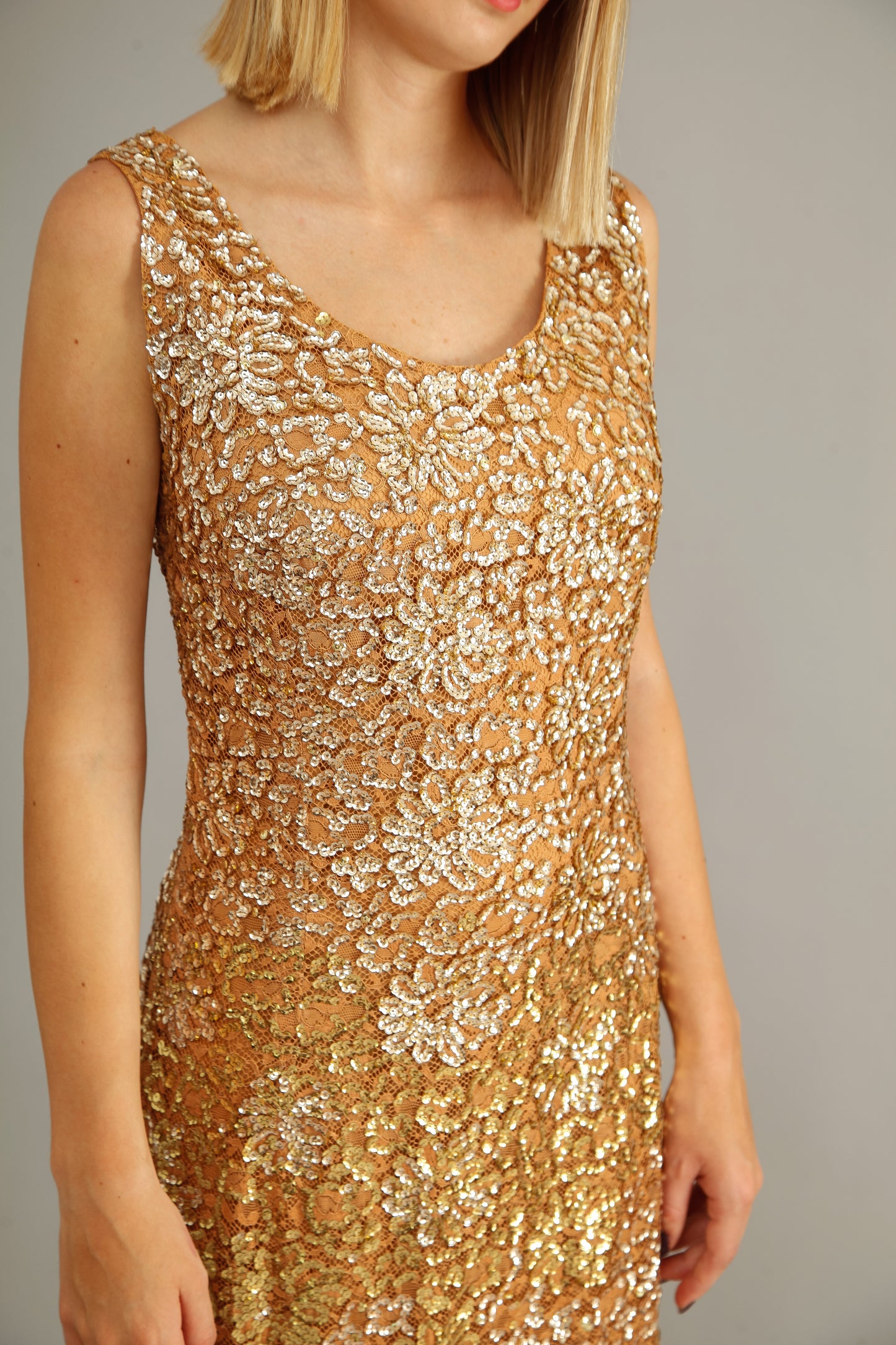 60s Lace and Sequins Ombre Evening Gown