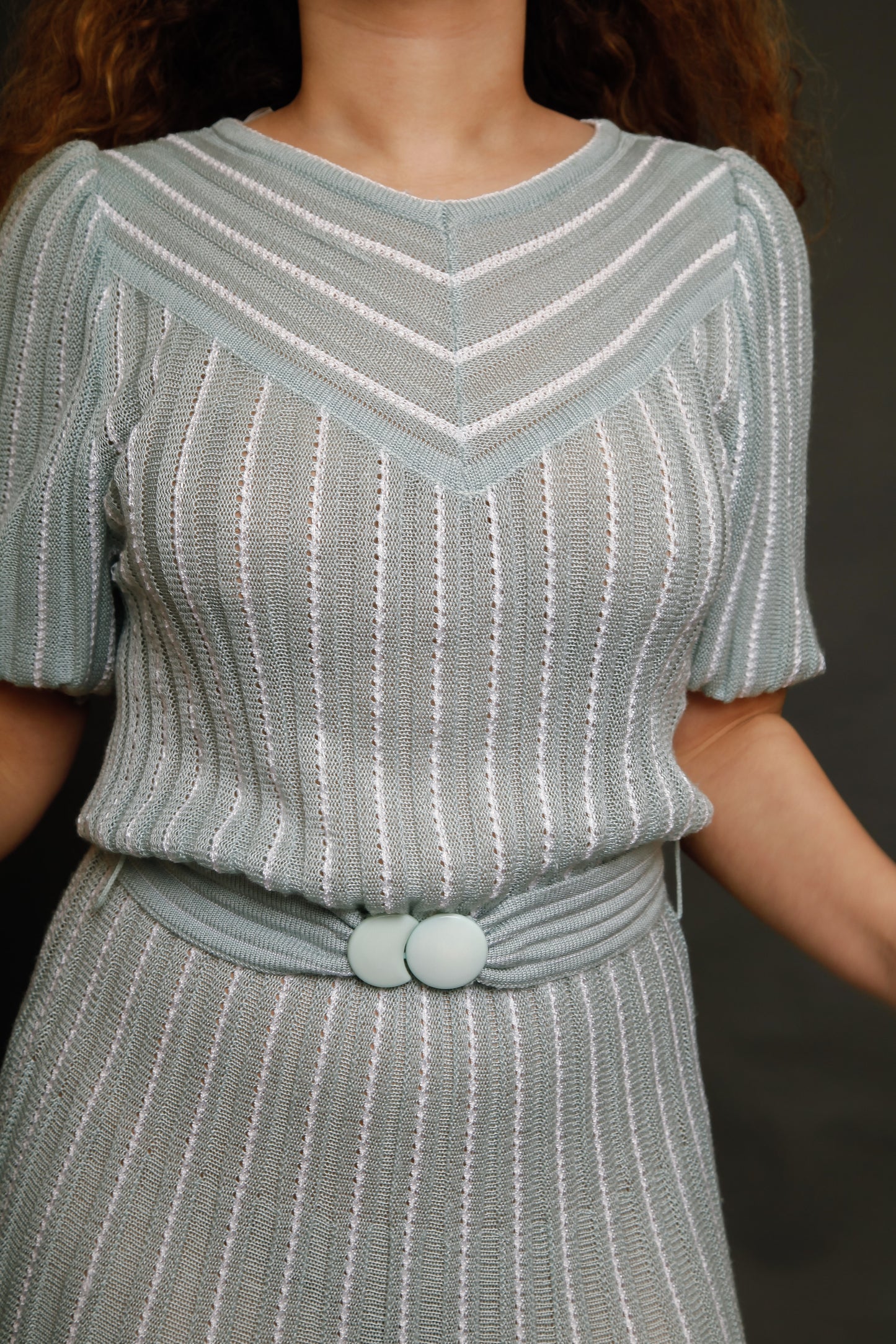 1970 Knit Pale Blue Striped Dress