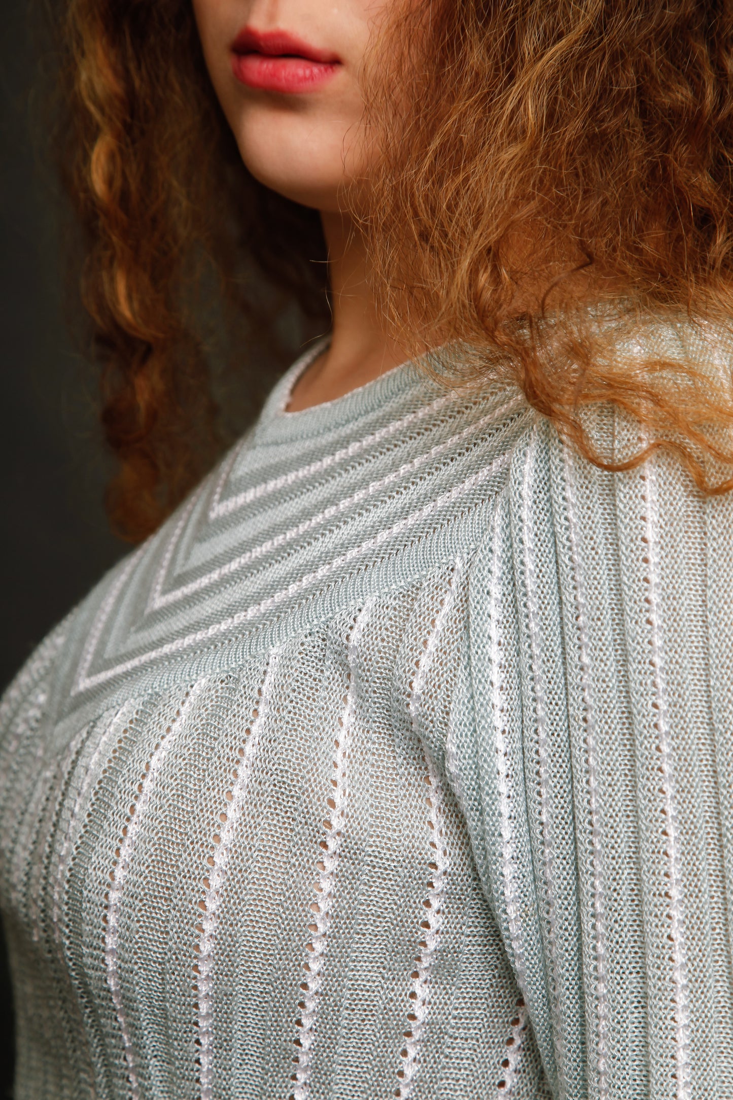 1970 Knit Pale Blue Striped Dress